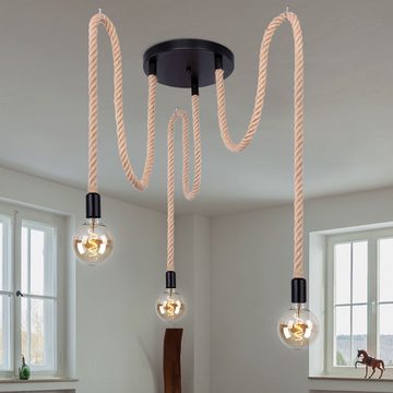 etc-shop Pendelleuchte, Leuchtmittel inklusive, Warmweiß, Decken Pendel Lampe Hanfseil Wohn Zimmer Retro Filament