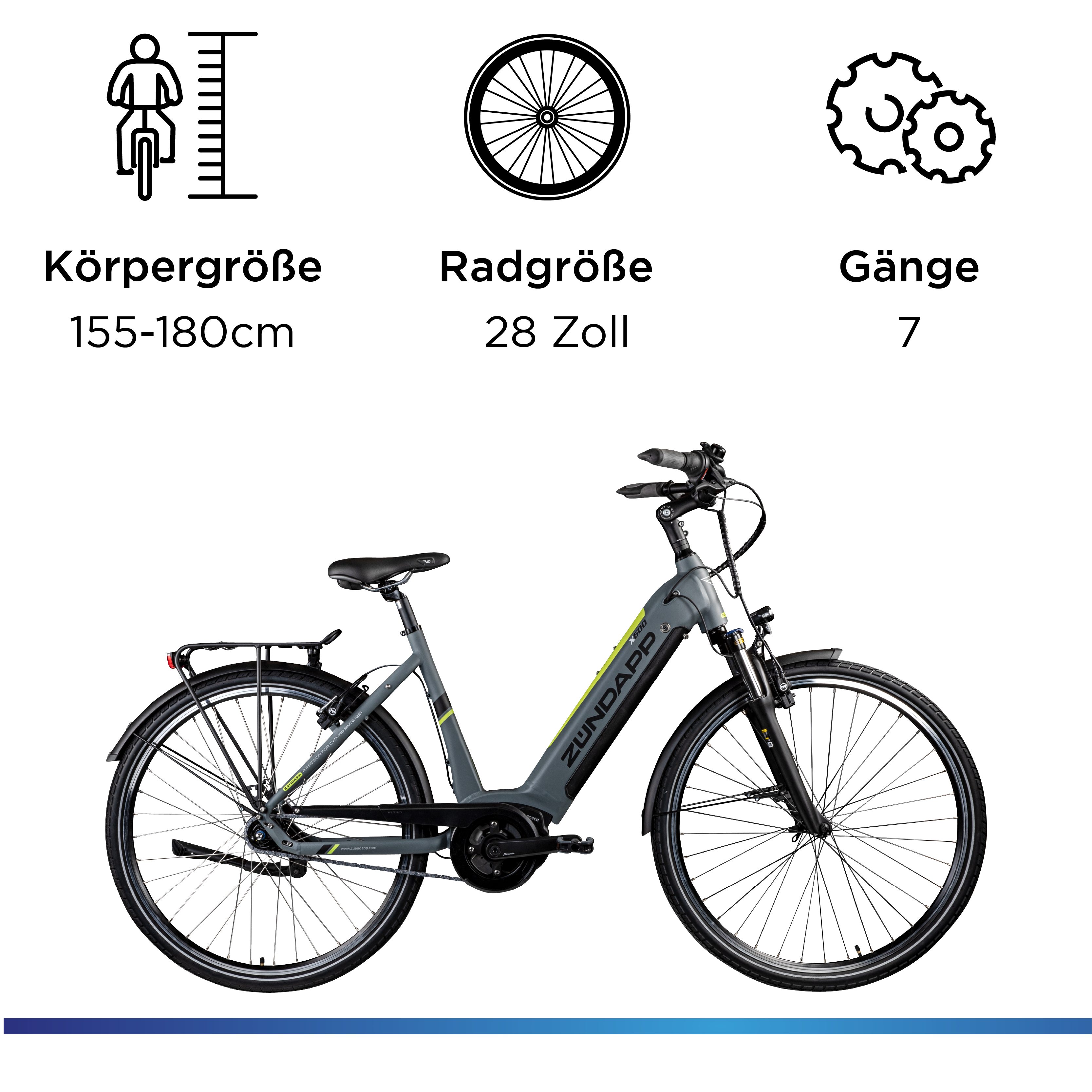 Zündapp E-Bike Cityrad X600 - Bosch Mittelmotor, 7 Gang Shimano Nexus Schaltwerk, Nabenschaltung, Mittelmotor, 400 Wh, Pedelec, Elektrofahrrad für Damen u. Herren