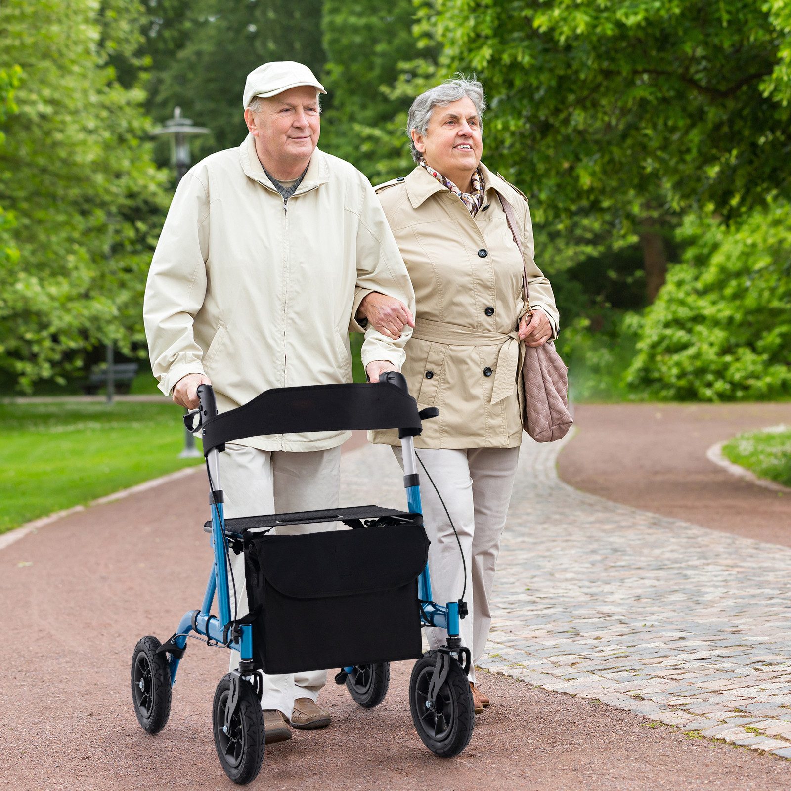 COSTWAY Rollator, 6-fach verstellbar Griff mit Handbremse bis 136kg faltbar