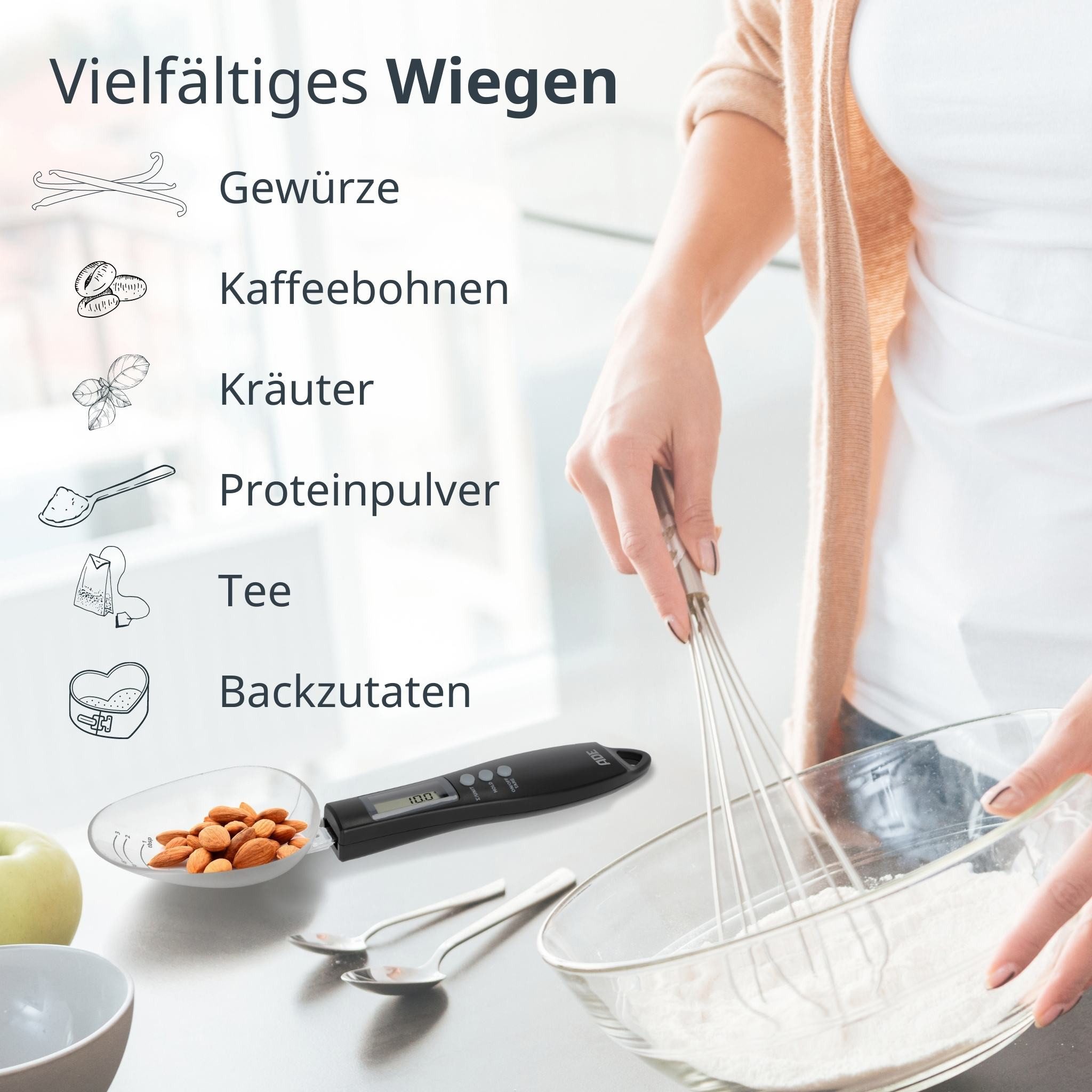 ADE Löffelwaage Digitale Löffelwaage mit abnehmbaren Löffelaufsatz, mit 0,1 g Einteilung, für Gewürze, Kaffee, Tee, Tierfutter bis 300g – Bild 4 von 5