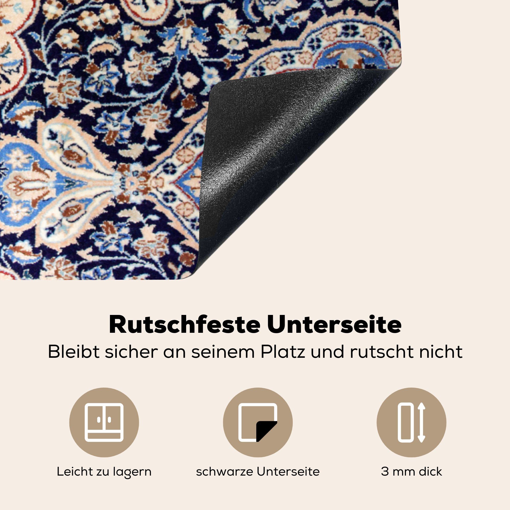 Schutz küche, - Vinyl, 81x52 cm, MuchoWow für Teppich Herdblende-/Abdeckplatte Blau, Persischer die Ceranfeldabdeckung - tlg), (1 Induktionskochfeld - Teppich Mandala