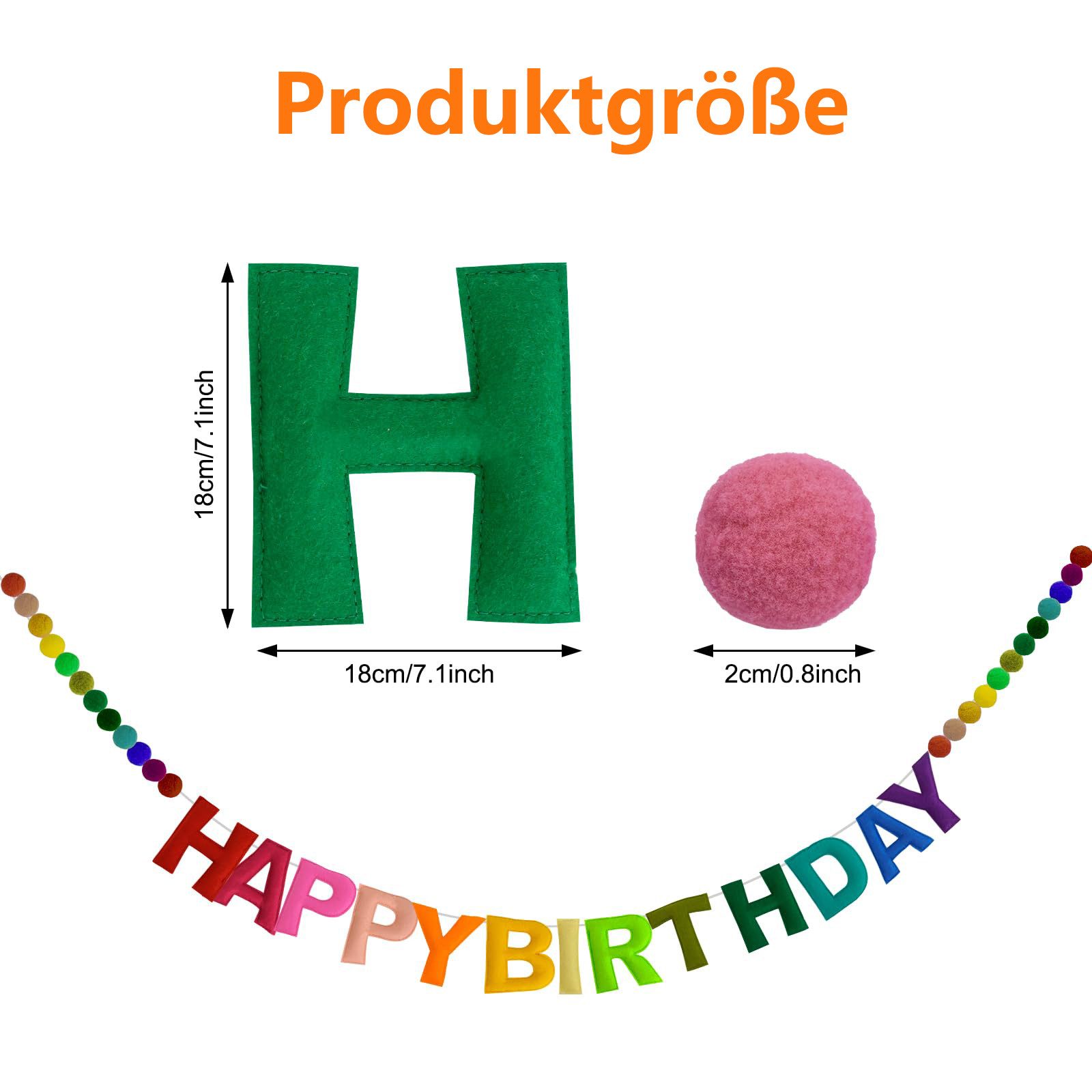 FOUORTUNATE-BEE Dekohänger Geburtstagsdeko, Happy Birthday Banner, Party Dekoration (Wiederverwendbare Wimpelkette mit Buchstaben & Filzkugeln, für Geburtstags Party deko)