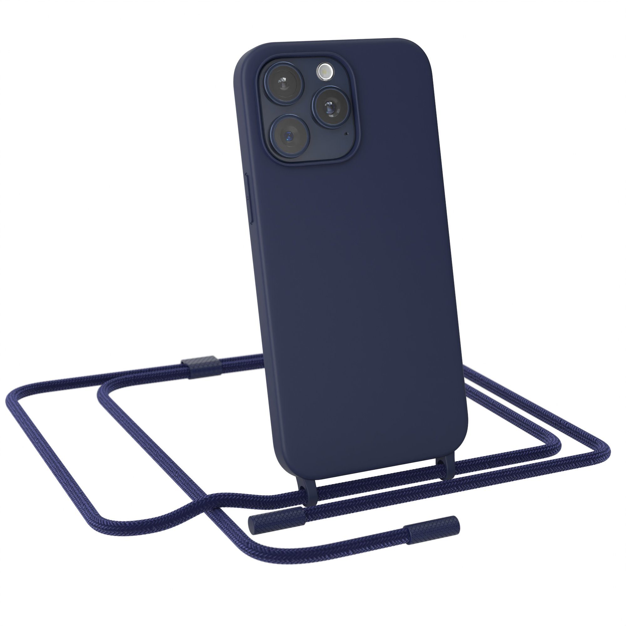 EAZY CASE Handykette Runde Kette für Apple iPhone 15 Pro Max 6,7 Zoll, Handytasche durchsichtige Silikon Hülle mit breitem Umhängeband Blau