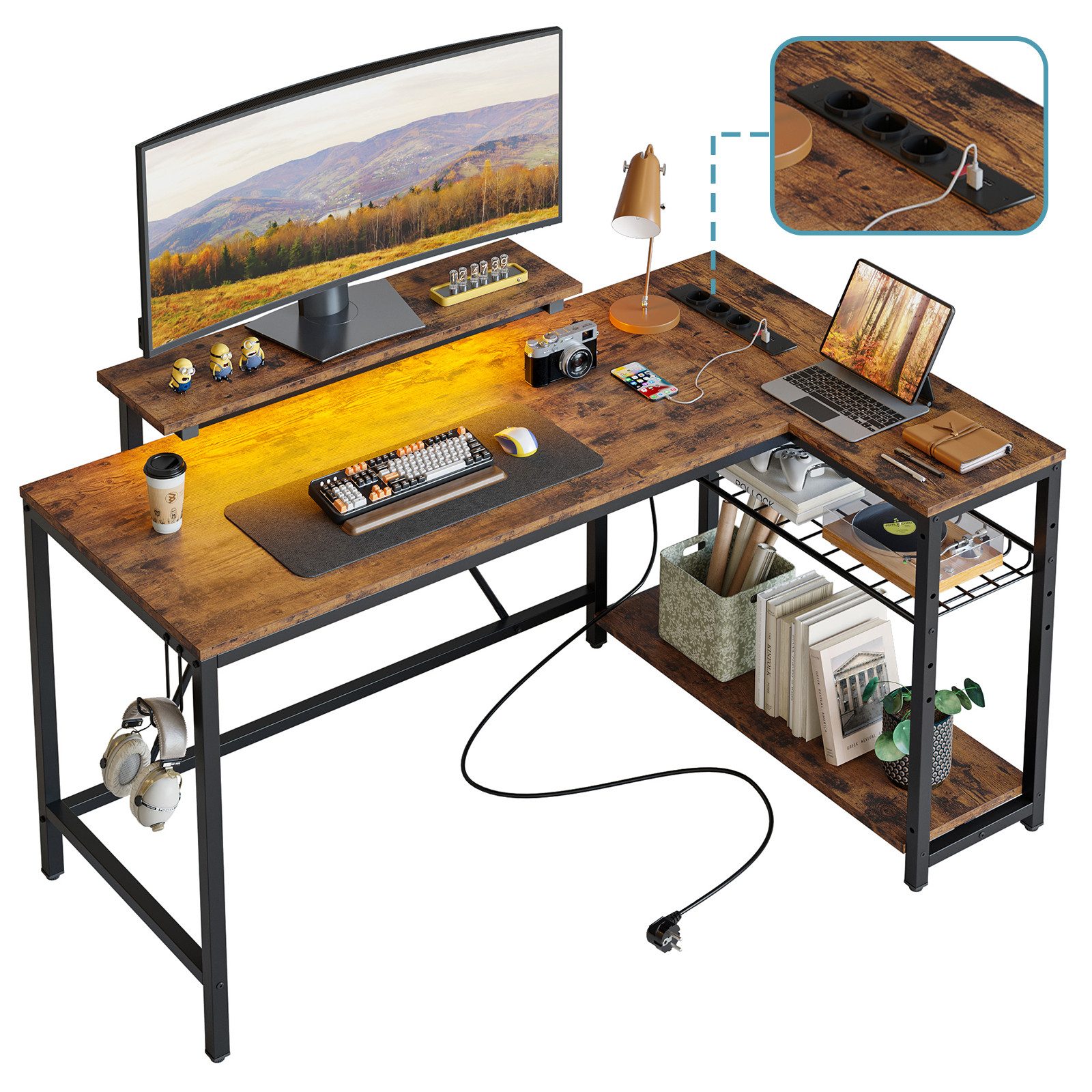 Gamingtisch Gaming-Schreibtisch L-Form mit LED, 106/133/147 × 50 cm Computertisch