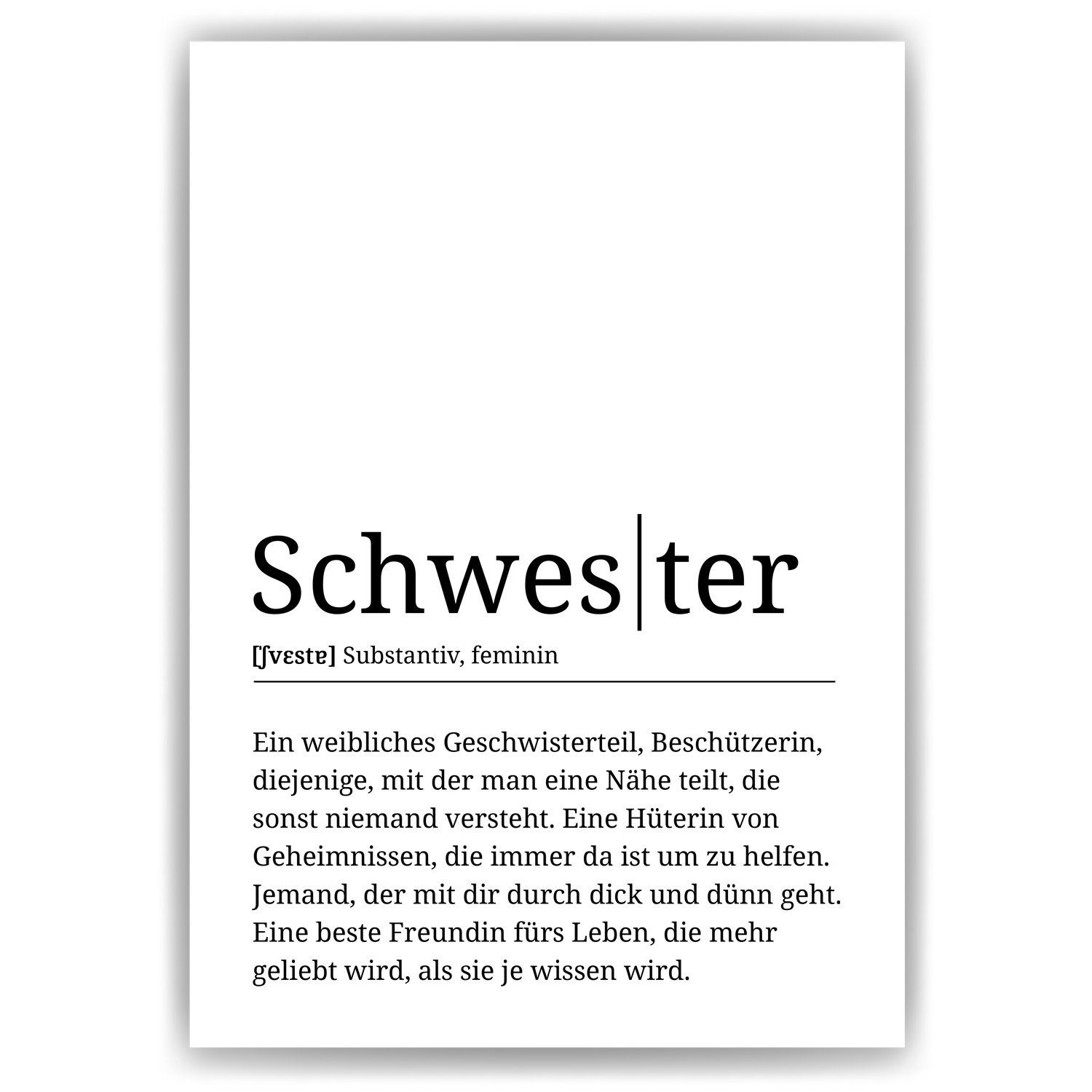 Tigerlino Poster Schwester Definition - Geburtstag Geschwister Geschenk