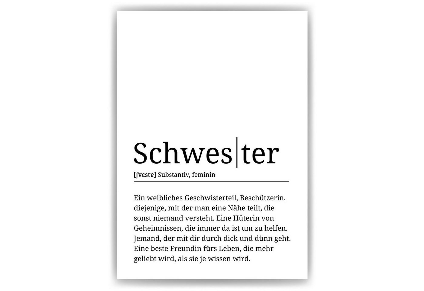 Tigerlino Poster Schwester Definition - Geburtstag Geschwister Geschenk