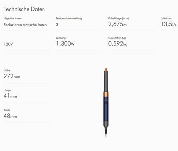 DYSON Multihaarstyler Airwrap Multi Haarstyler Nachtblau / Kupfer, Lockenwickler Elektrisch Warmluft, für kurze Haare, Set Automatisch