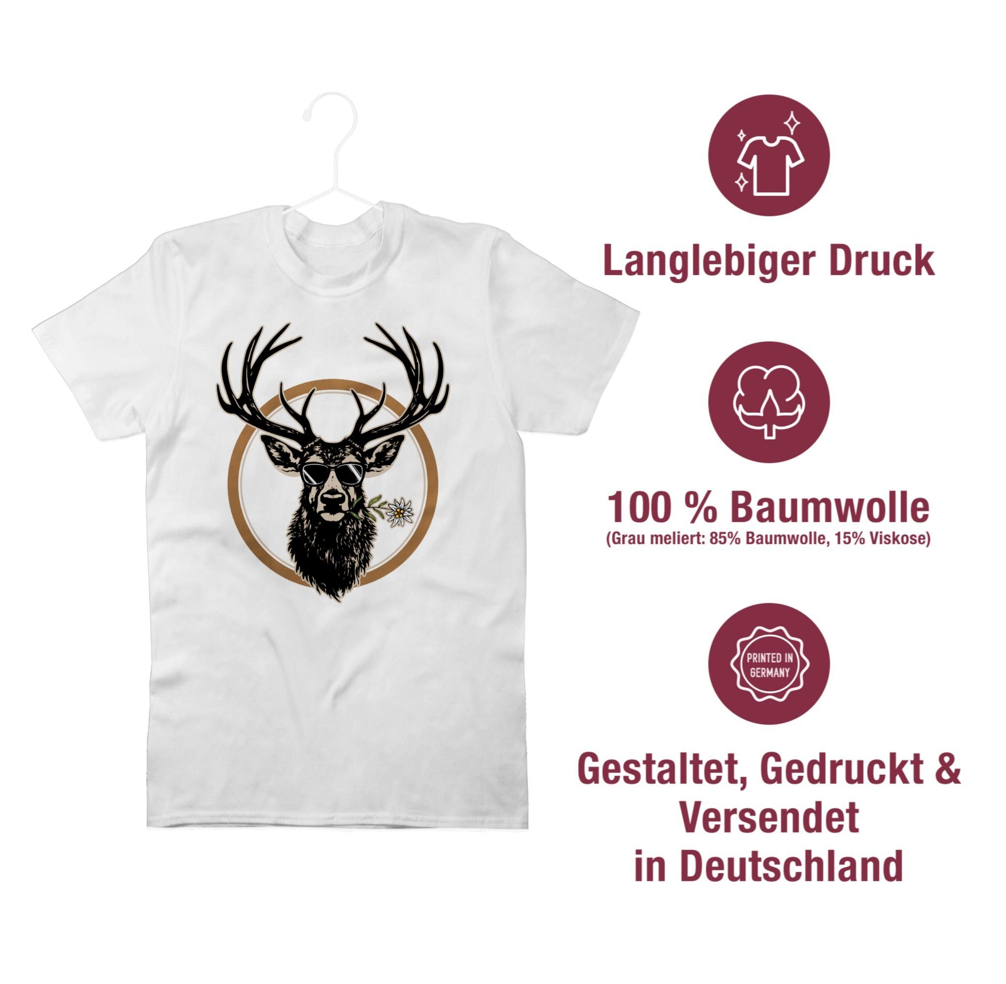 Mode 03 Oktoberfest Weiß Cooler Hirsch Shirtracer Hirschgeweih Herren T-Shirt Jäger für