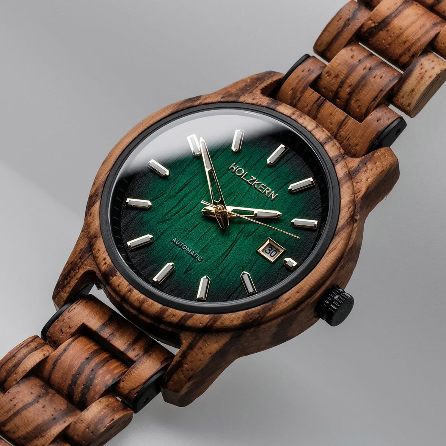 Holzkern Automatikuhr 9010631022273, für Herren Automatik Nightbird Zebrano/Grün