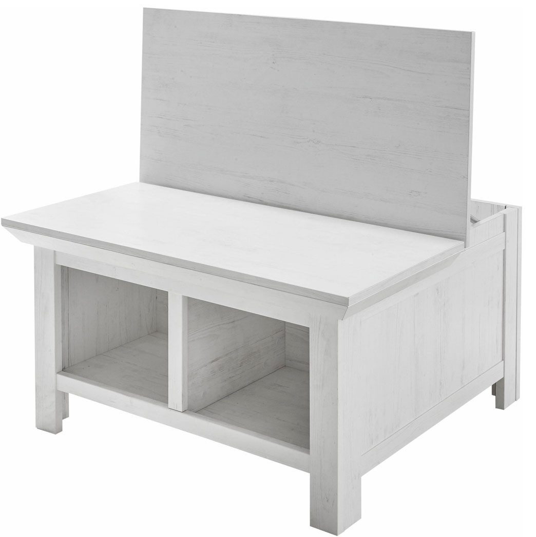 Feldmann-Wohnen Couchtisch Westerland (quadratische Tischplatte 95x95cm, mit Fächern, 1-St., moderner Landhausstil, Tischplatte mit Klappfunktion), 93x93x50cm Pinie weiß