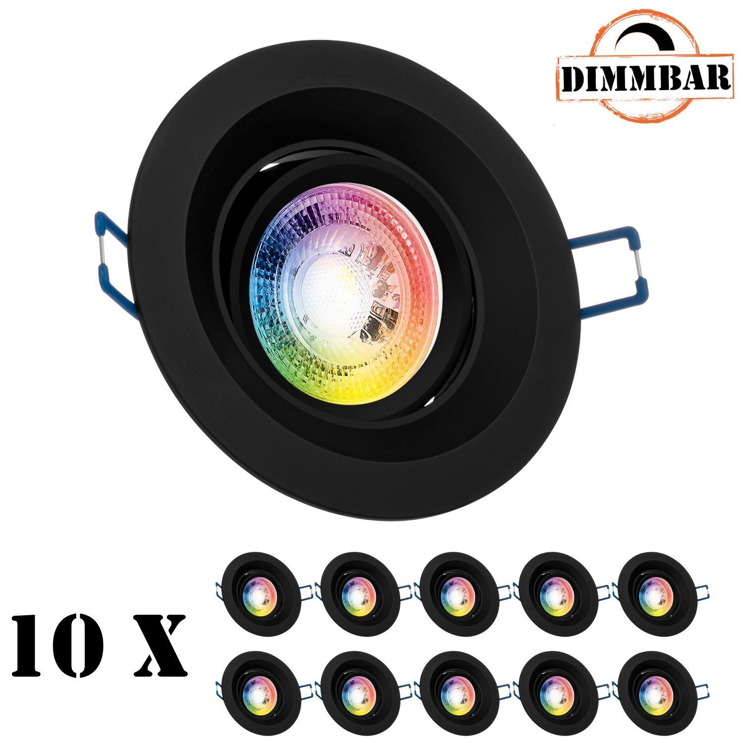 LEDANDO LED Einbaustrahler 10er RGB LED Einbaustrahler Set GU10 in schwarz mit 3W LED von LEDANDO