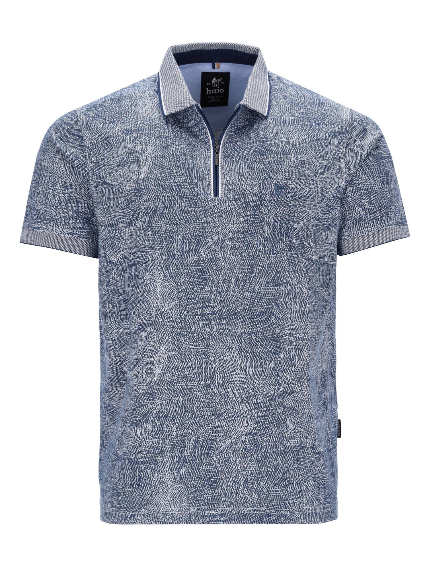 Hajo Poloshirt allover bedrucktes Poloshirt in Leinenoptik - stay fresh-Qualität