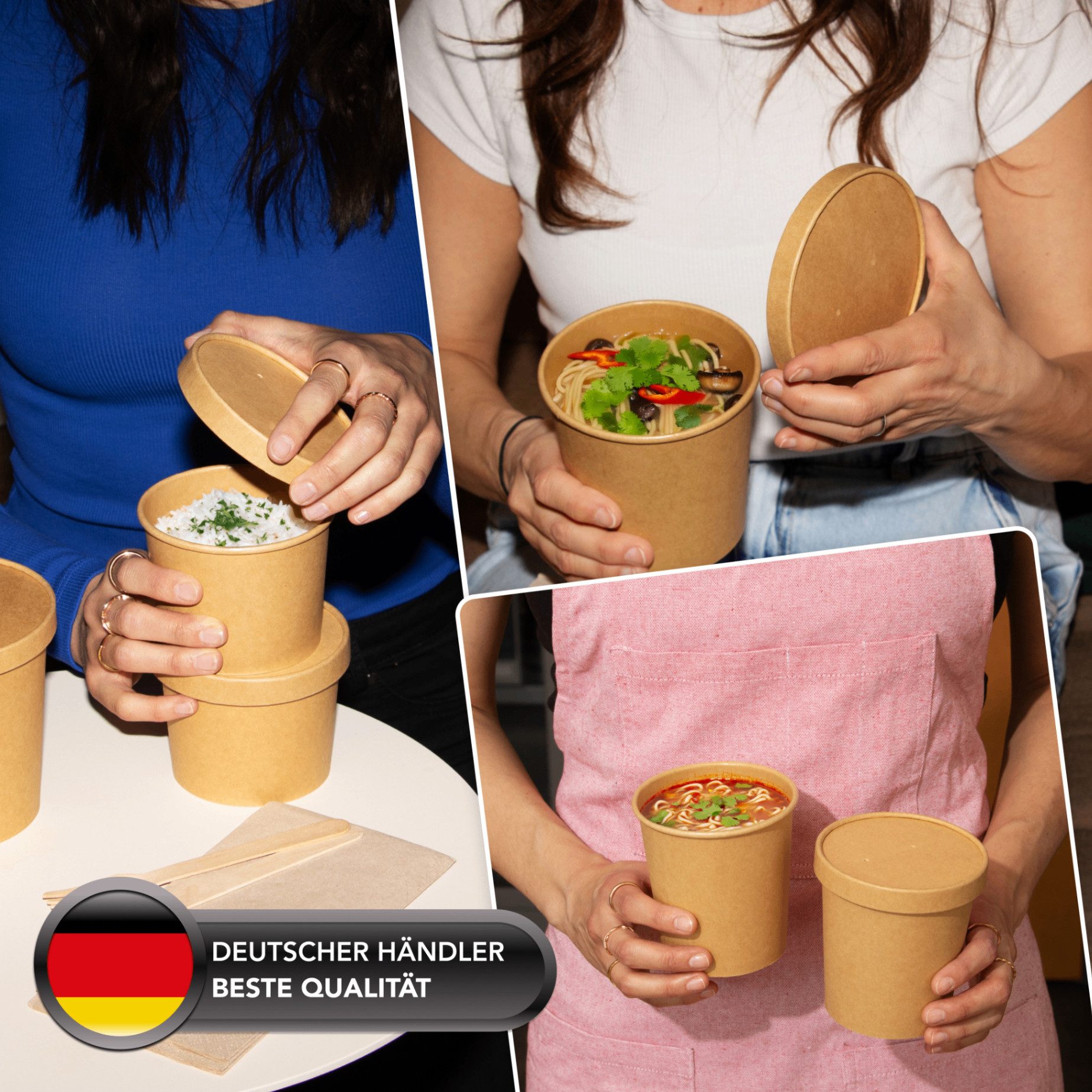 wisefood Einweggeschirr-Set 50-tlg., Bio-Pappdeckel für 200, 300 & 400 ml (50-tlg), Papier – Bild 5 von 5