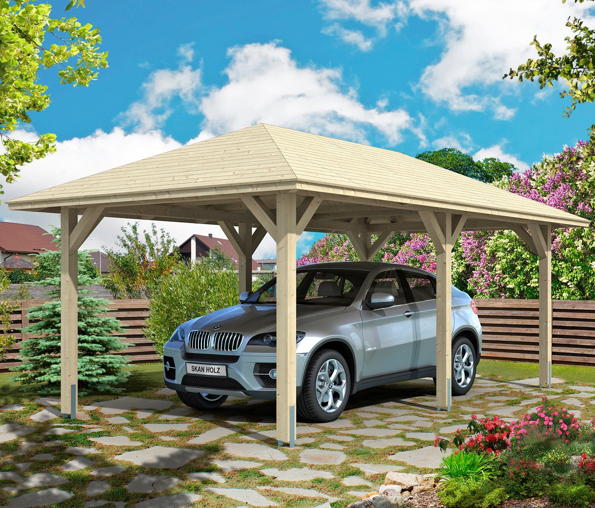 Skanholz Einzelcarport Taunus, BxT: 374x656 cm, 218 cm Einfahrtshöhe