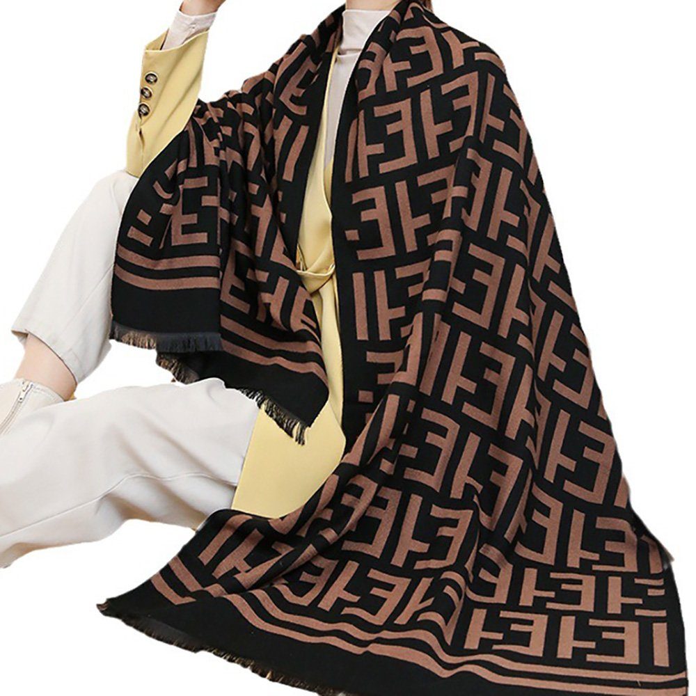 Foulard Herbst und Winter Jacquard-Schal Damen verdickter warmer Schal, L.Ru UG, 65 * 190 cm lässiger, vielseitiger Schal mit Buchstabendruck | 
