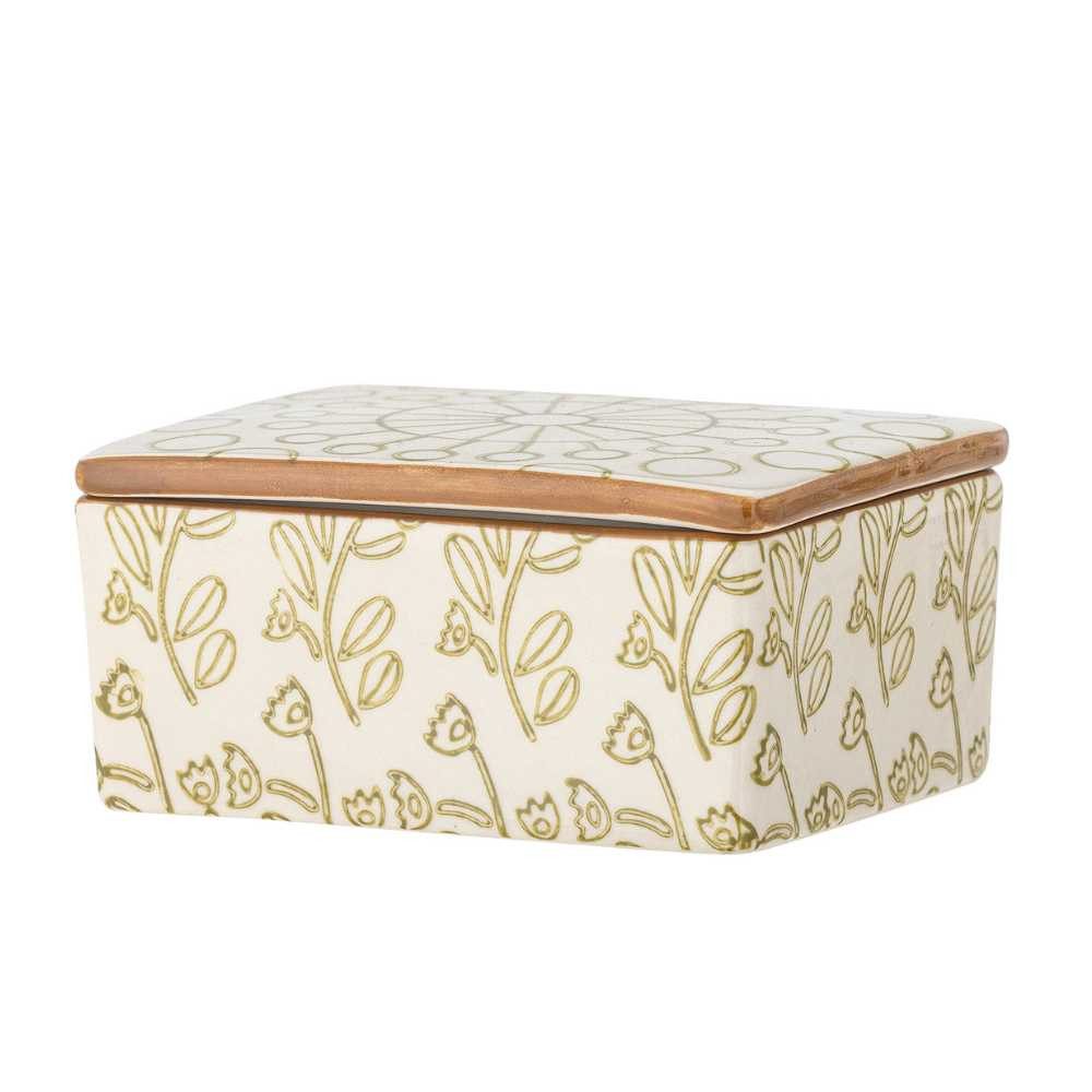 Bloomingville Butterdose Bloomingville Butterdose MAPLE Weiß Grün Keramik mit Deckel