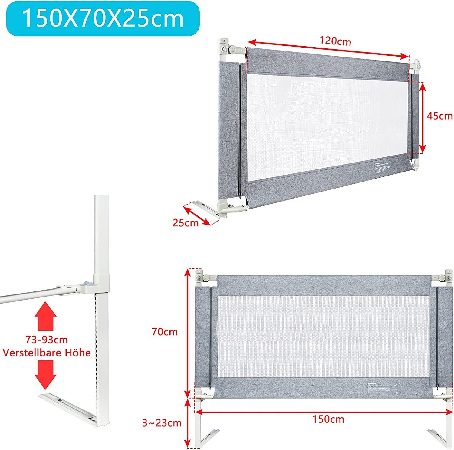 150cm Kinderbett Kinderbettgitter Bettschutzgitter 150/180/200cm Babybettgitter AUFUN Fallschutz,