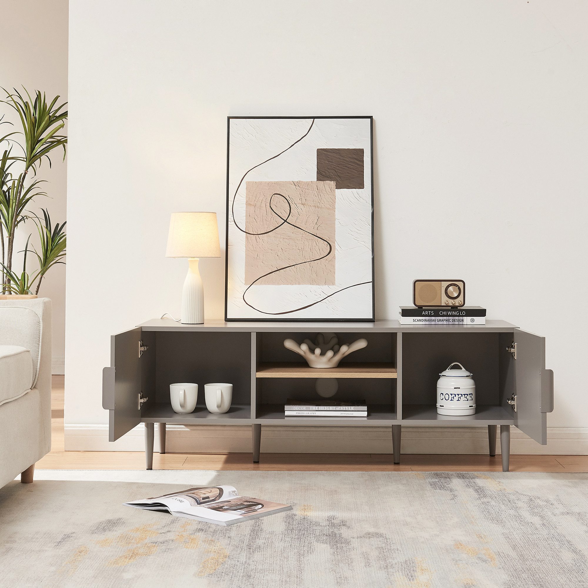 en.casa TV-Schrank »Starvili« mit 2 Türen 120 x 40 x 45 cm Grau