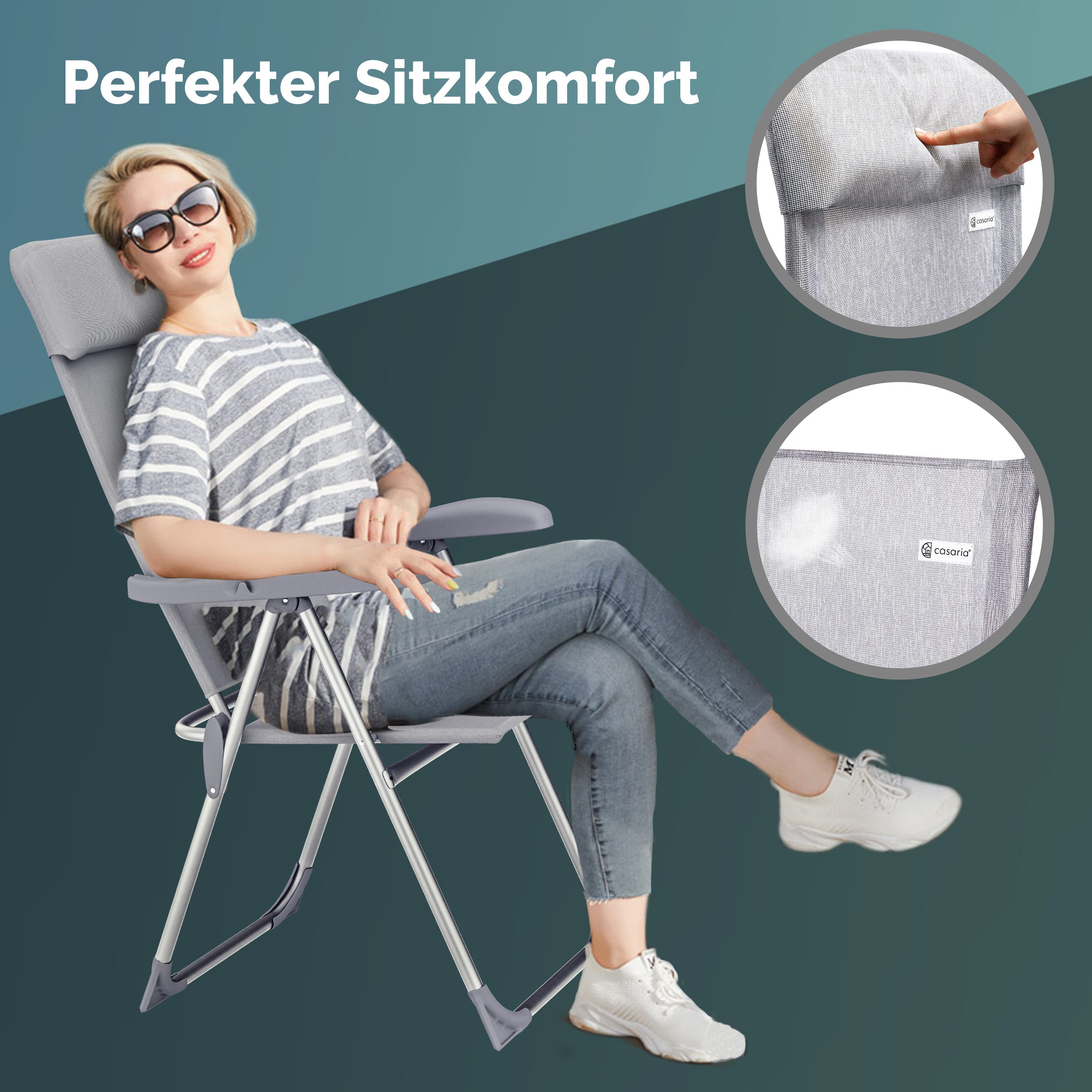 Casaria Gartenstuhl (4 St), Klappbar 4er Set 7-fach Verstellbar Alu mit hoh günstig online kaufen