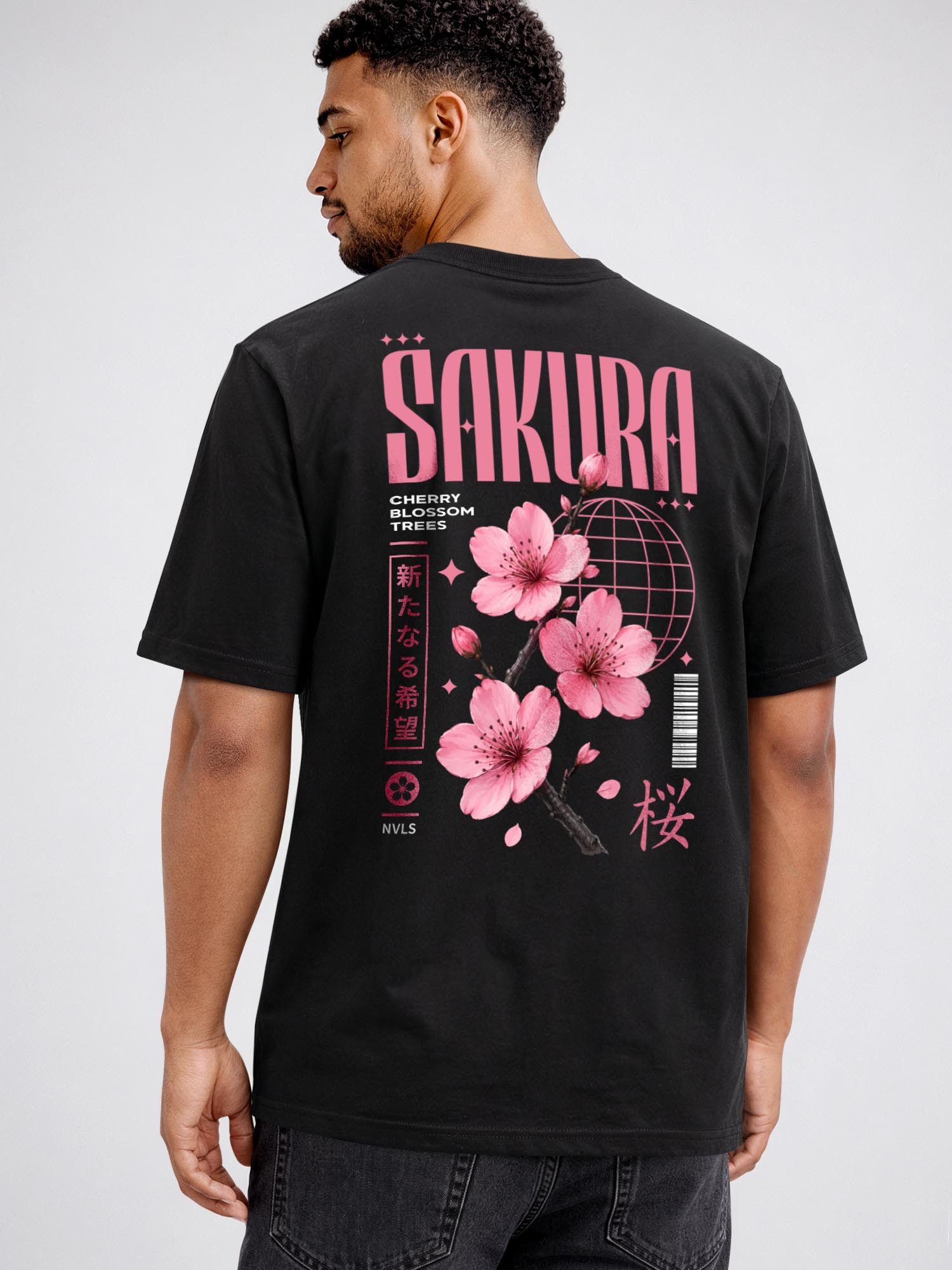 Neverless Oversize-Shirt Herren T-Shirt - Cherry Blossom - Relaxed Fit Printshirt Sommer mit Print – Bild 2 von 5