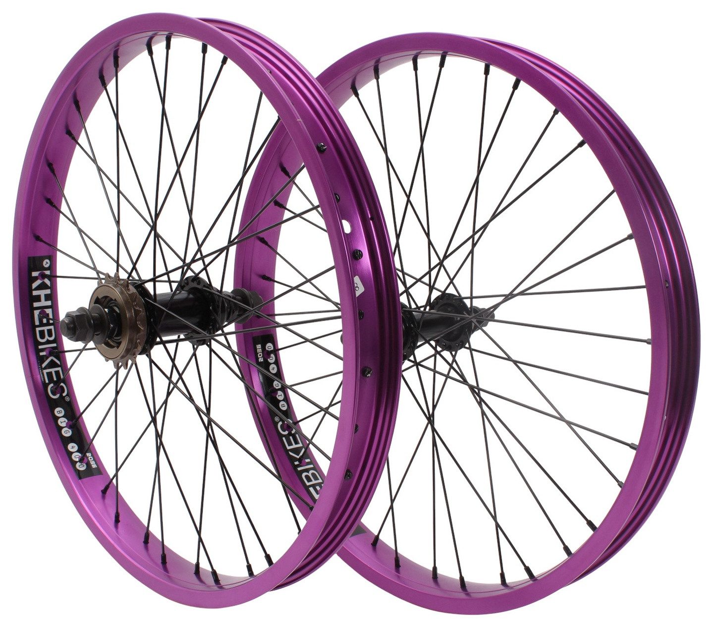 KHEbikes Fahrrad-Laufrad KHE PRISM BMX Laufradsatz 20 Zoll Lila 38 mm 16T Freilauf (Komplettset: Vorder- und Hinterrad)
