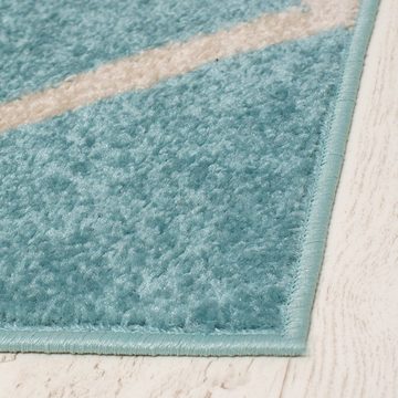 Designteppich Modern Teppich Geometrisch Muster Blau Türkis farbe - Kurzflor, Mazovia, 80 x 150 cm, Geeignet für Fußbodenheizung, Höhe 7 mm, Kurzflor