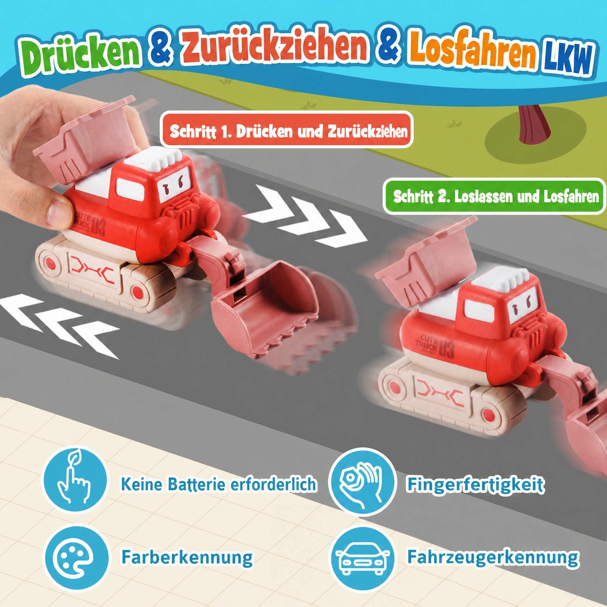 Wootoy Spielzeug-Auto Spielzeug-Baumaschine 3-in-1 Baustellen-Spielset Lernspielzeug, (mit Spielmatte 4 Baufahrzeugen und großer Aufbewahrungstasche, 4-tlg., Rückziehfahrzeuge ohne Batterien), Baustellen- und Stadtkarte für kreatives Lernen und Rollenspiele