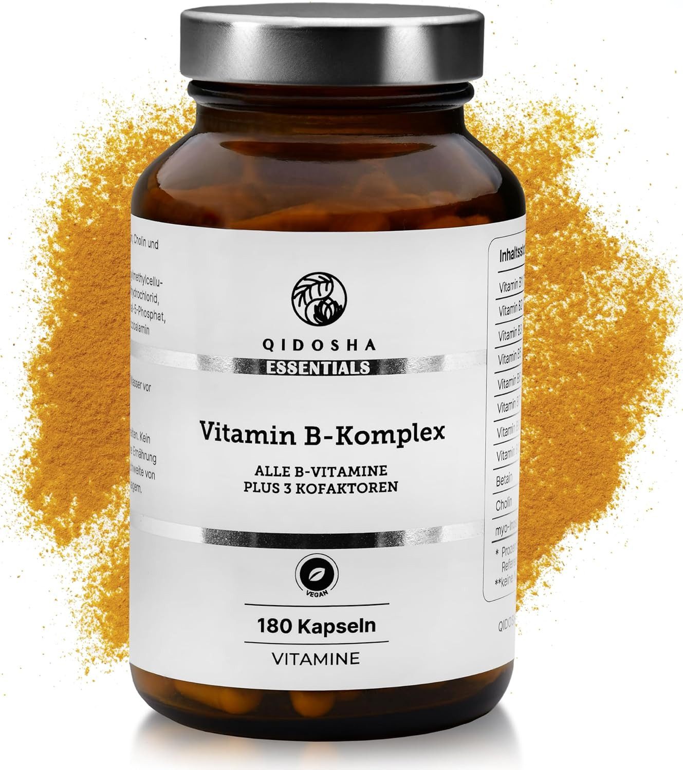QIDOSHA Vitamin B Komplex mit Kofaktoren Kapseln, 180 St., 111.6 g, Mit aktiven B-Vitaminen und Kofaktoren