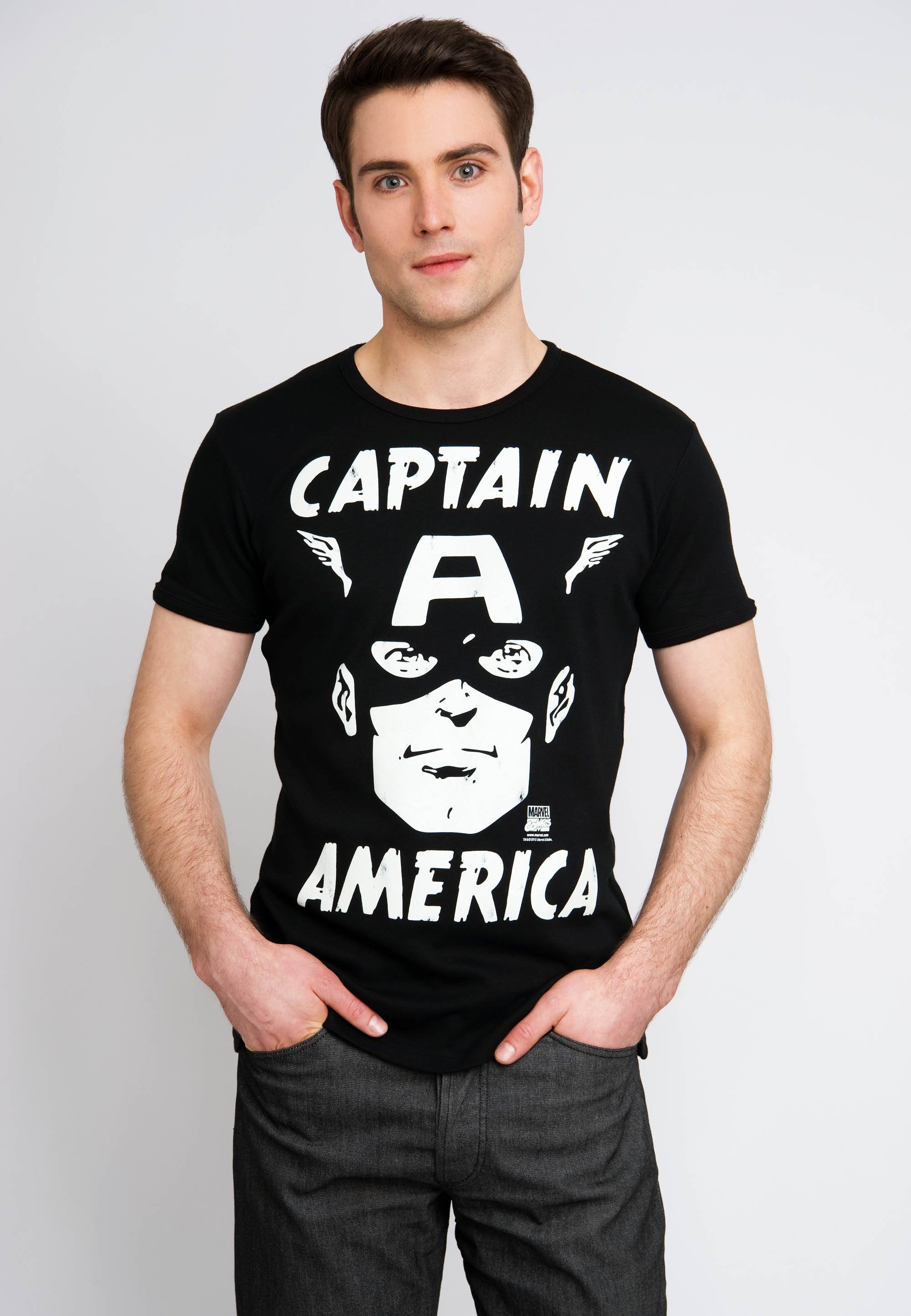 - mit Portrait America Captain Captain LOGOSHIRT T-Shirt America-Print