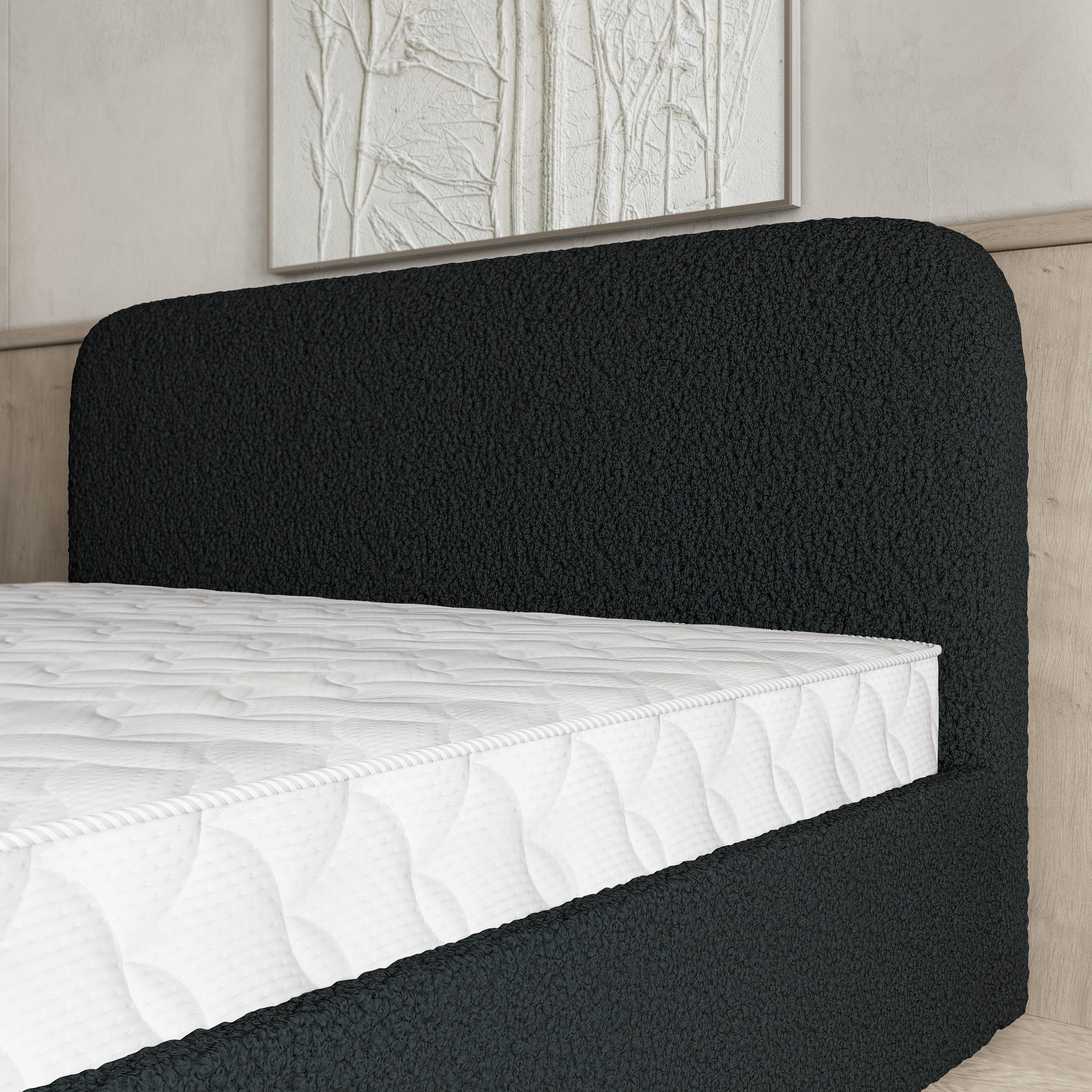 Masseno Polsterbett RENIVE 160x200 cm schwarz (mit Bettkasten und Lattenrost)