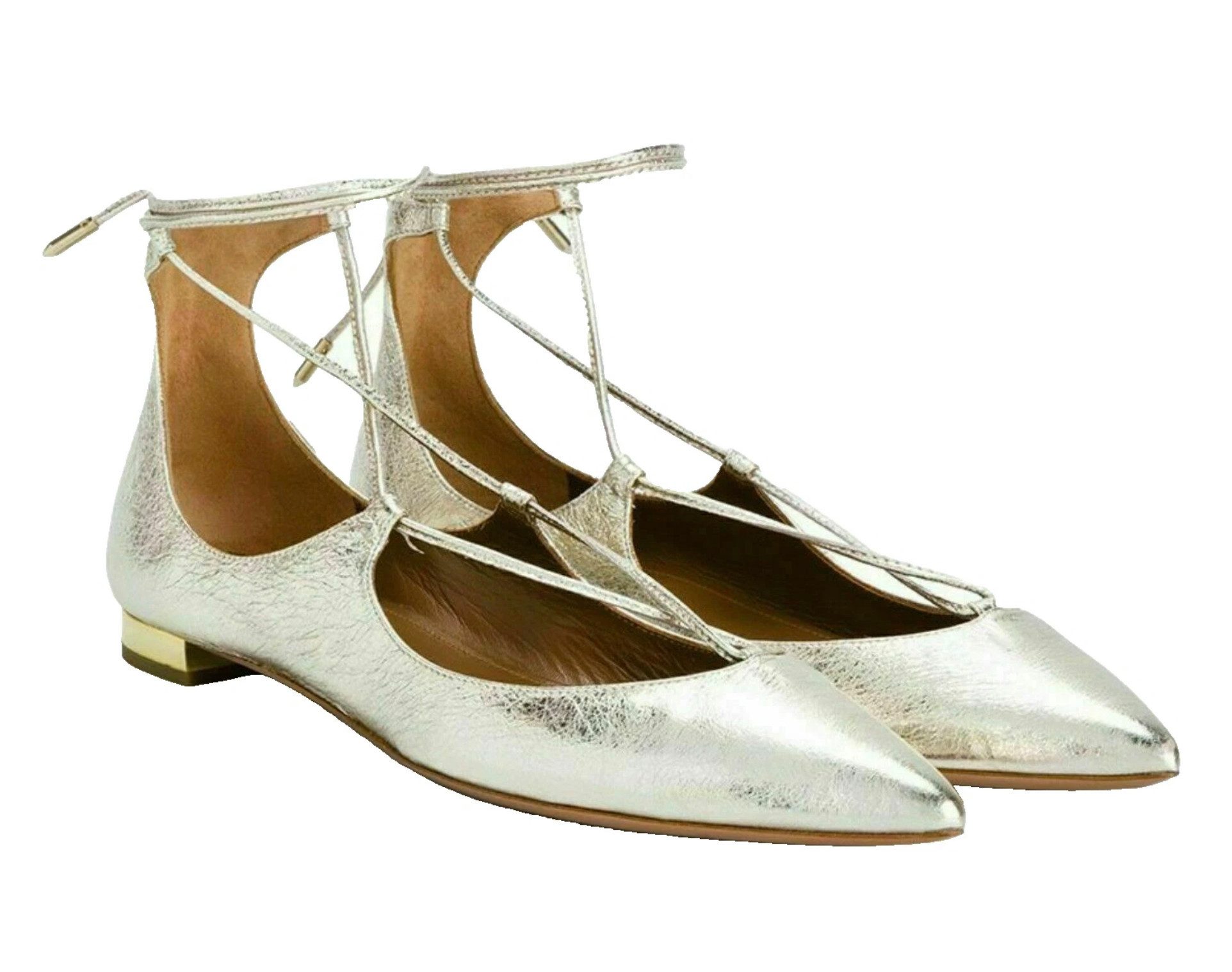 Aquazzura Firenz Christy Flats Балетки Gold Leder Schuh Gr. 36.5 Туфлі Perfekte Balance aus Design & Alltagstauglichkeit – flach, aber edel