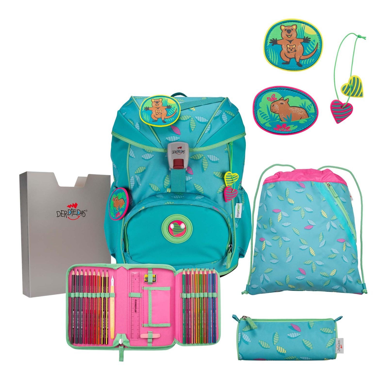 DerDieDas® Schulranzen Exklusiv Superflash Schulranzenset 5-teilig (Set, 5-tlg)