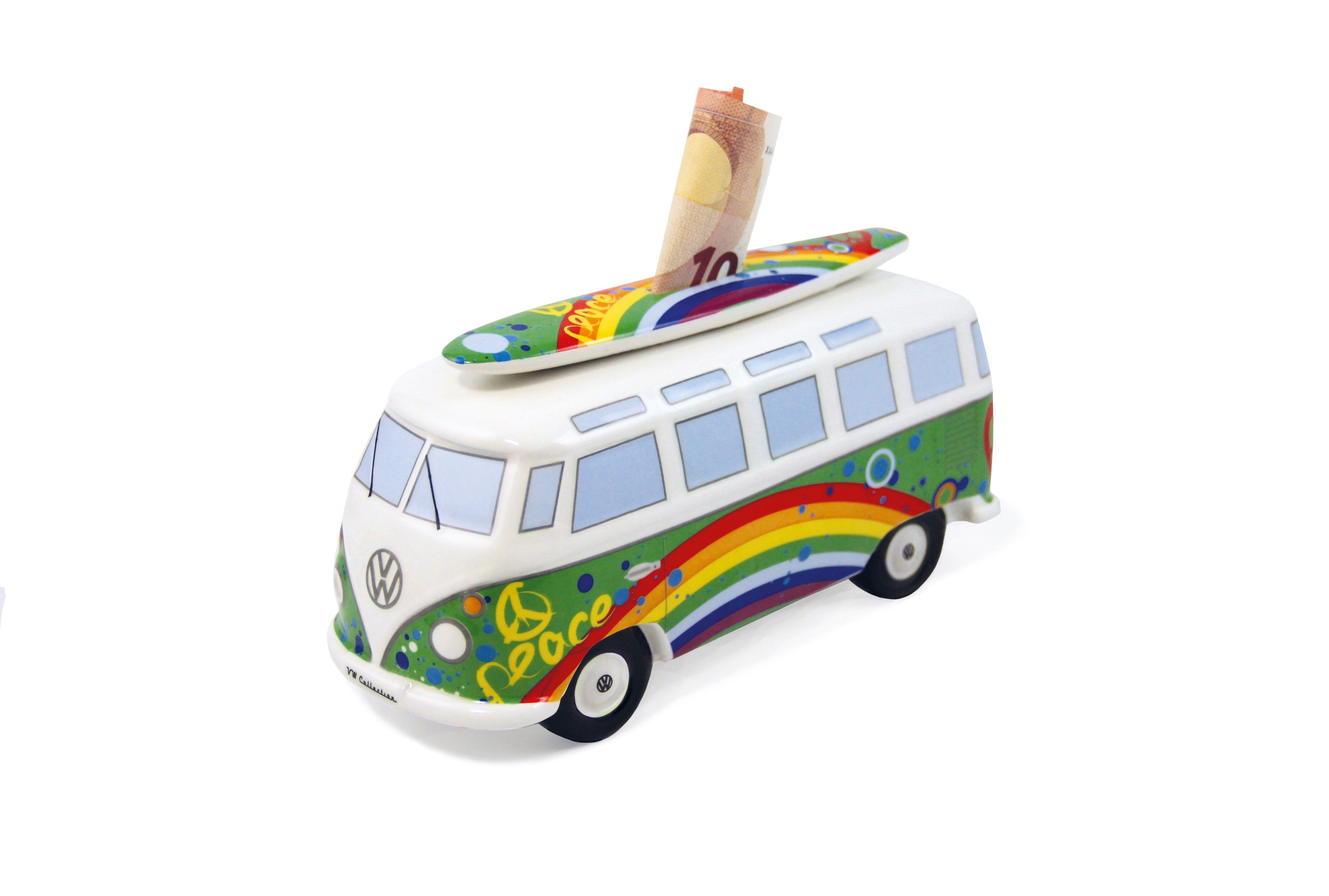 Spardose Volkswagen Sparschwein im T1 Bulli Bus Design mit Surfbrett