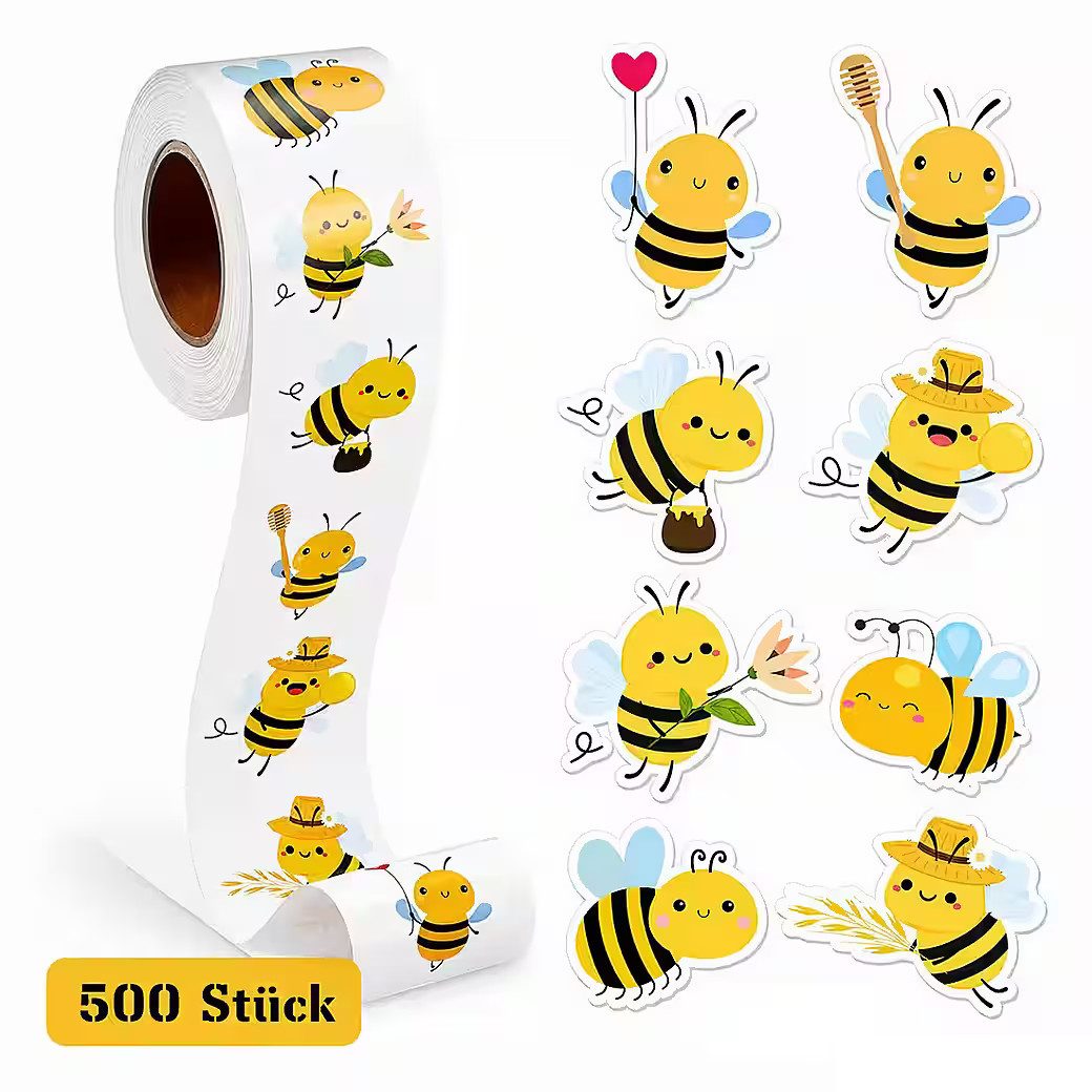 Ware aus aller Welt Sticker 500 Bienen Sticker 2,5 cm – Süße Aufkleber für Kinder, (500-tlg)