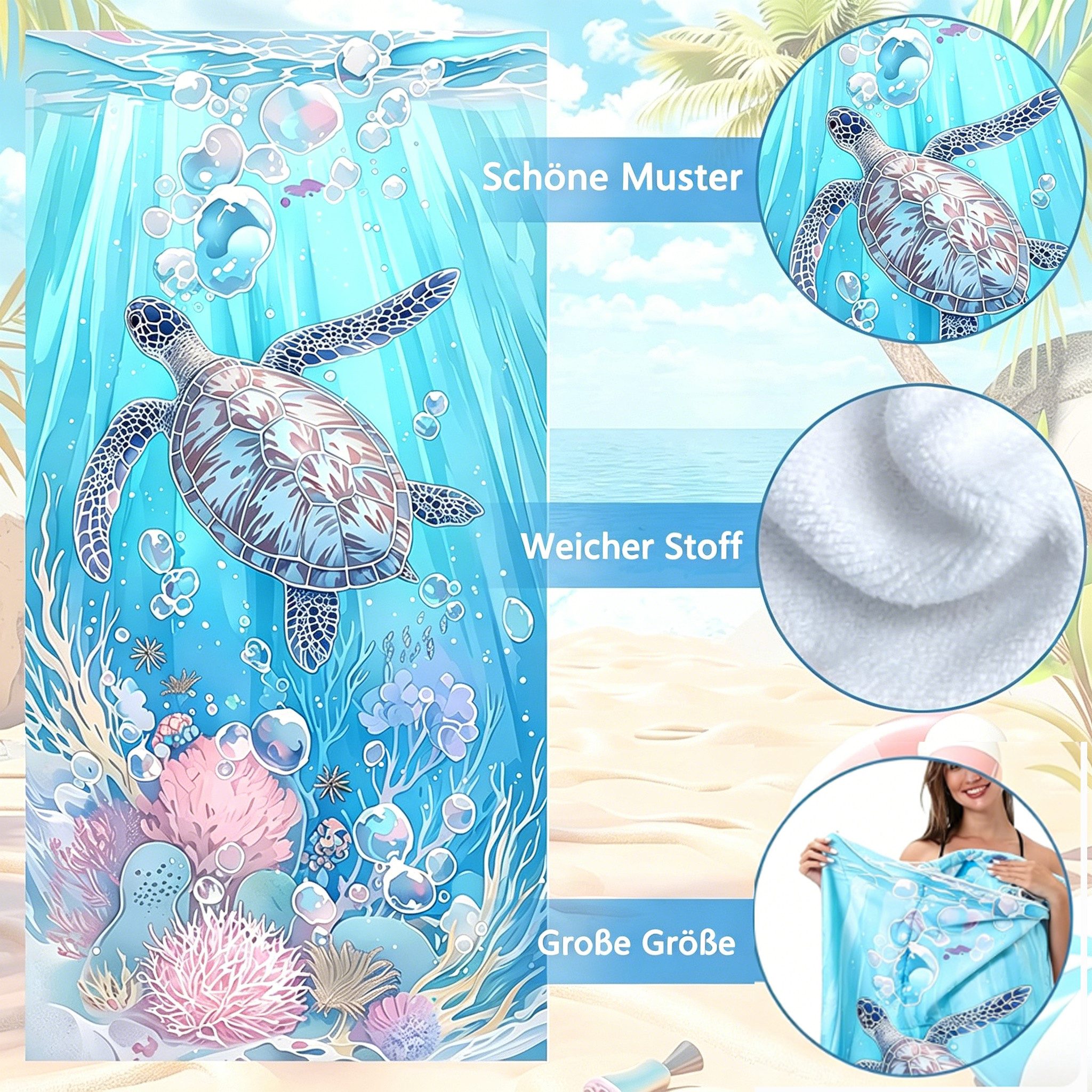 wohnTRAUM24 Strandtuch Strandtuch 2 in 1 Faltbarer Rucksack wandelbare Strandmatte & Tasche, 80*160cm Faltbares Mikrofaser Handtücher Strandtuch Strandtasche