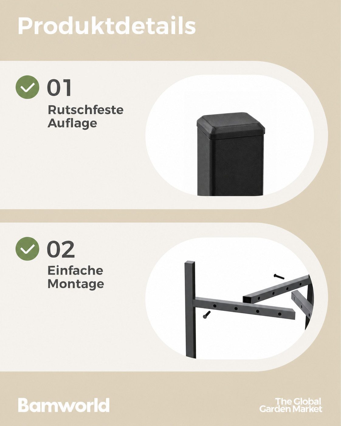Bamworld Blumenständer wasserfest & sonnenbeständig, Verstellbarer, Schwarz (1 St), Verstellbares Design mit 2 Höhenstufen – Bild 3 von 5