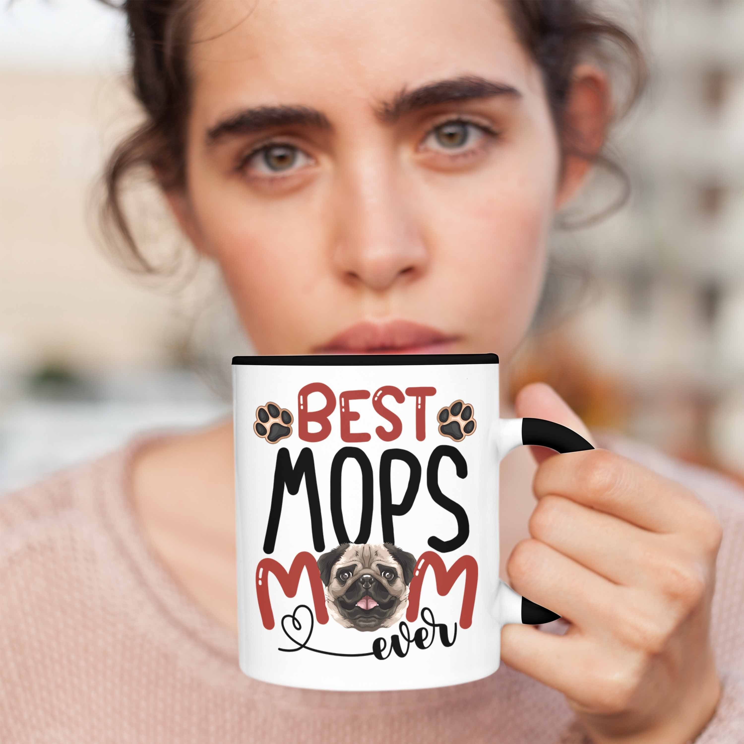 Trendation Tasse Mops Mom Besitzerin Geschenk Spruch Lustiger Tasse Schwarz Geschenkidee Besitz