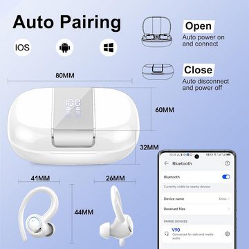Csasan Kabellos Bluetooth 5.3 mit Ohrhaken, 48Std 3D Stereo In-Ear-Kopfhörer (Lange Akkulaufzeit und LED-Anzeige für eine dauerhafte Nutzung., mit ENC Mic, LED-Anzeige, Touch Control, IP7 Wasserdicht)