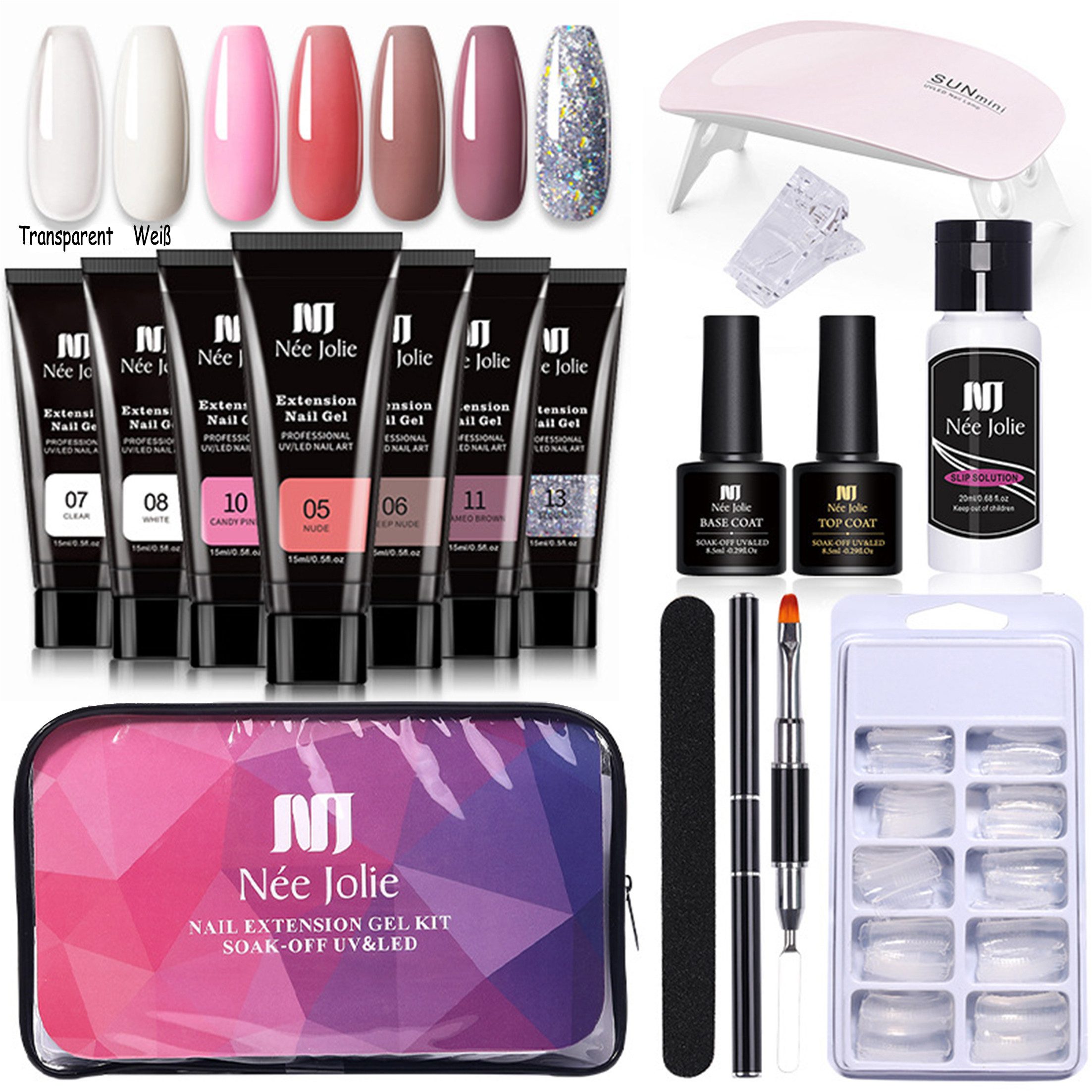 KINSI Lichthärtungsgerät Nagellack-Set 15ml 7 Farben Nagelverlängerung Set 16 Stück, Inclusief nagelwerkzeuge, nagellampen