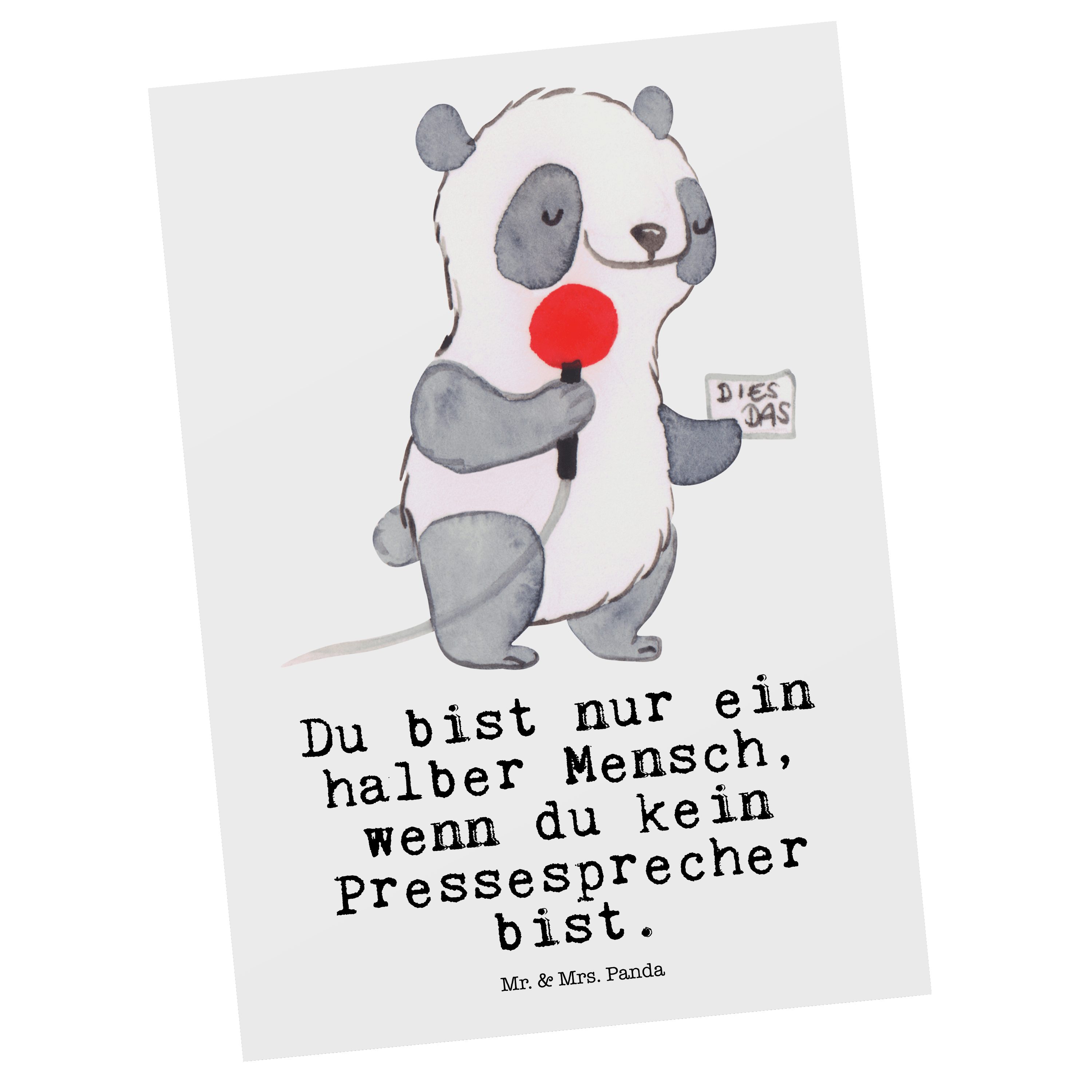 Mr. & Mrs. Panda Postkarte Pressesprecher mit Herz - Weiß - Geschenk, Grußkarte, Karte, Abschied