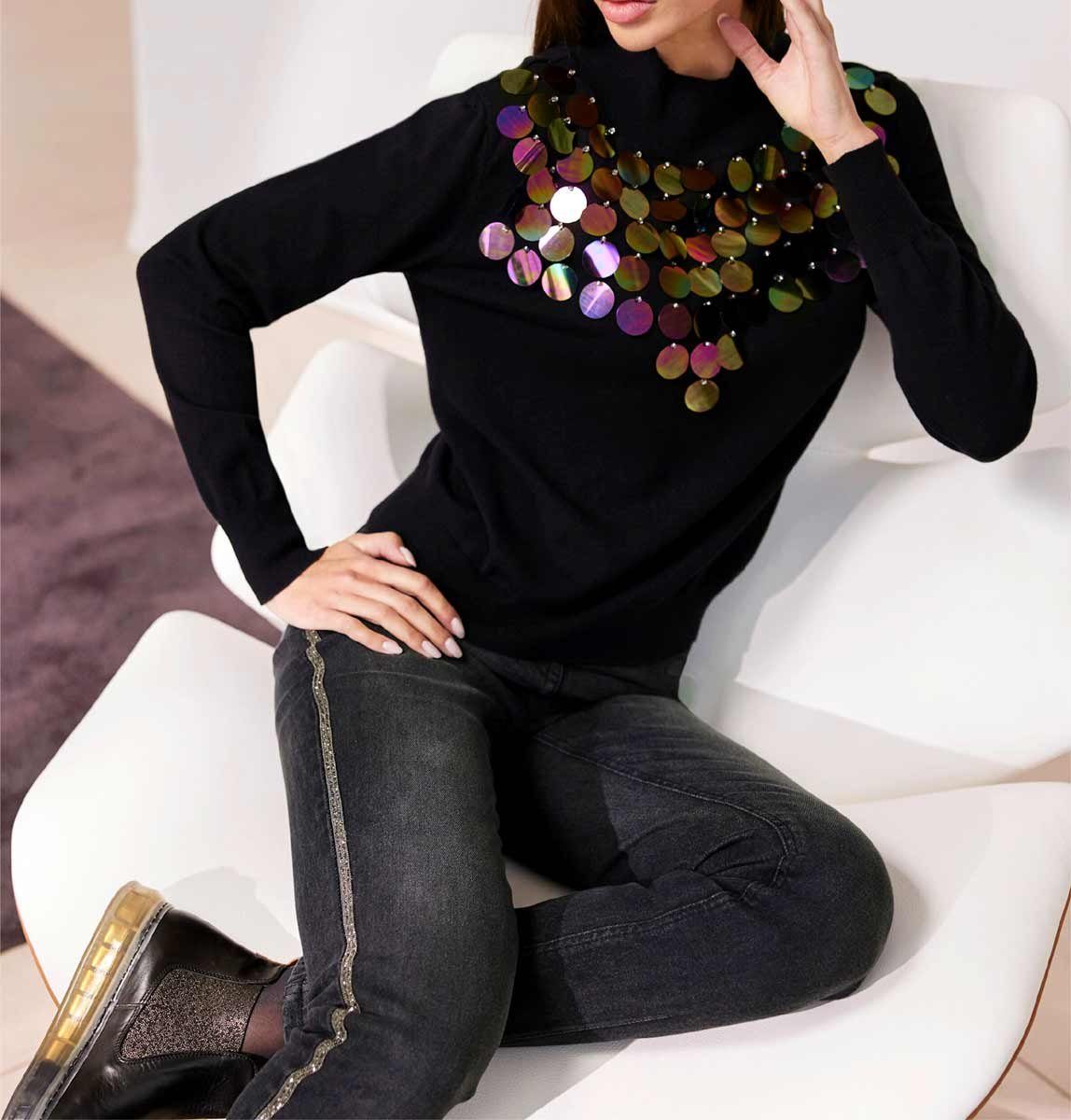 Rick by rick cardona Strickpullover RICK CARDONA Damen Designer-Pullover m.Pailletten, schwarz