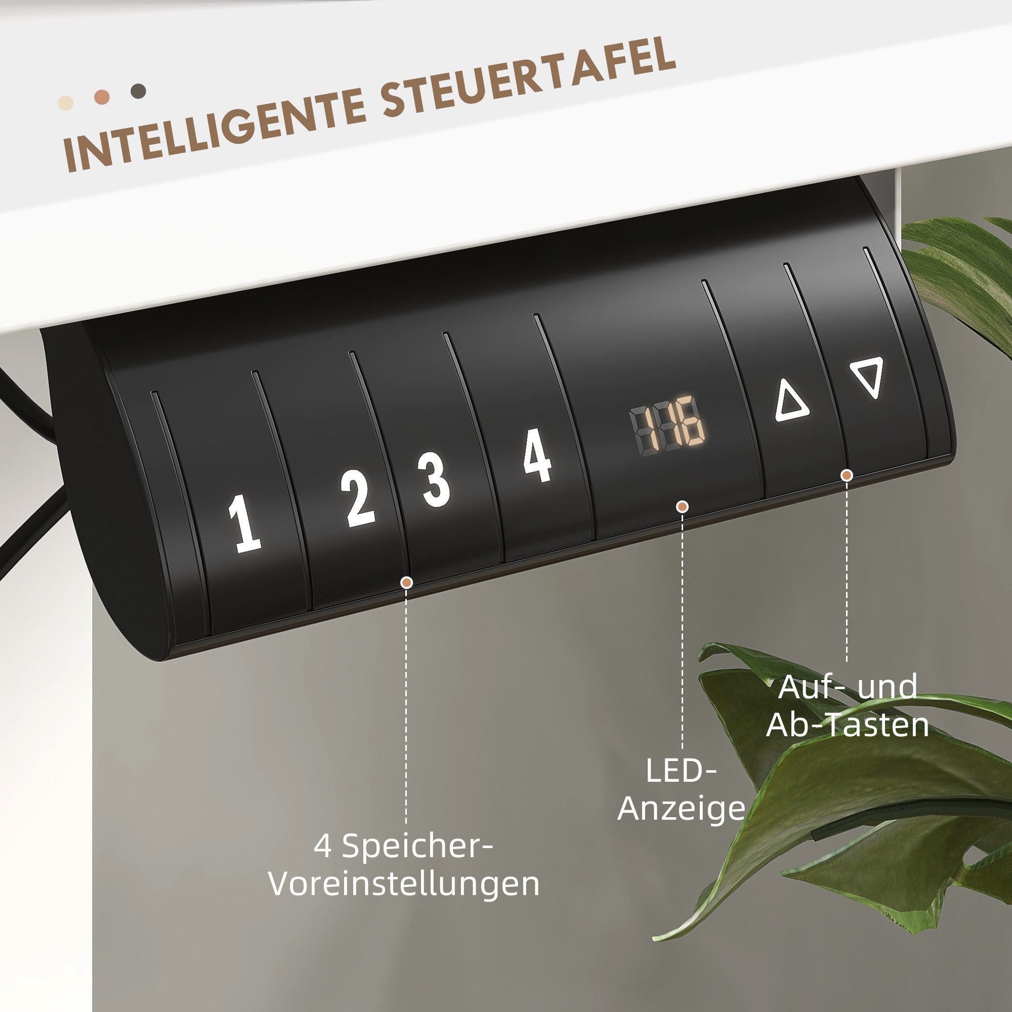 Vinsetto Schreibtisch Höhenverstellbarer Computertisch mit 4 Memory-Steuerung, 2 Haken (Tisch, 1-St., Stehschreibtisch), für Wohnzimmer, Büro, Weiß – Bild 5 von 5