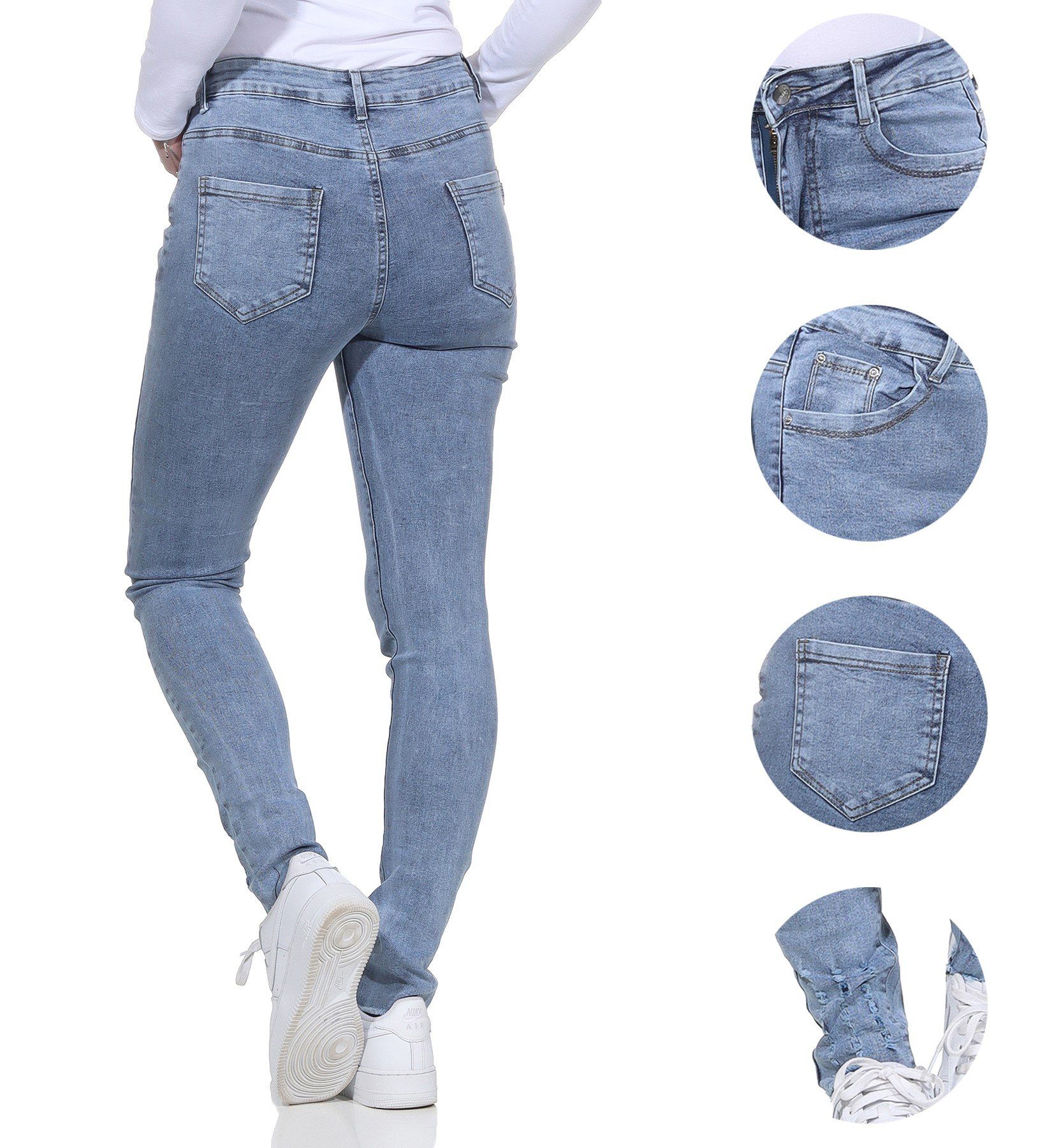 Destroyed Damen 5-Pocket-Jeans Look Hellblau Jeans Aurela Stretch moderner Jeanshosen für Distressed Damenmode Look