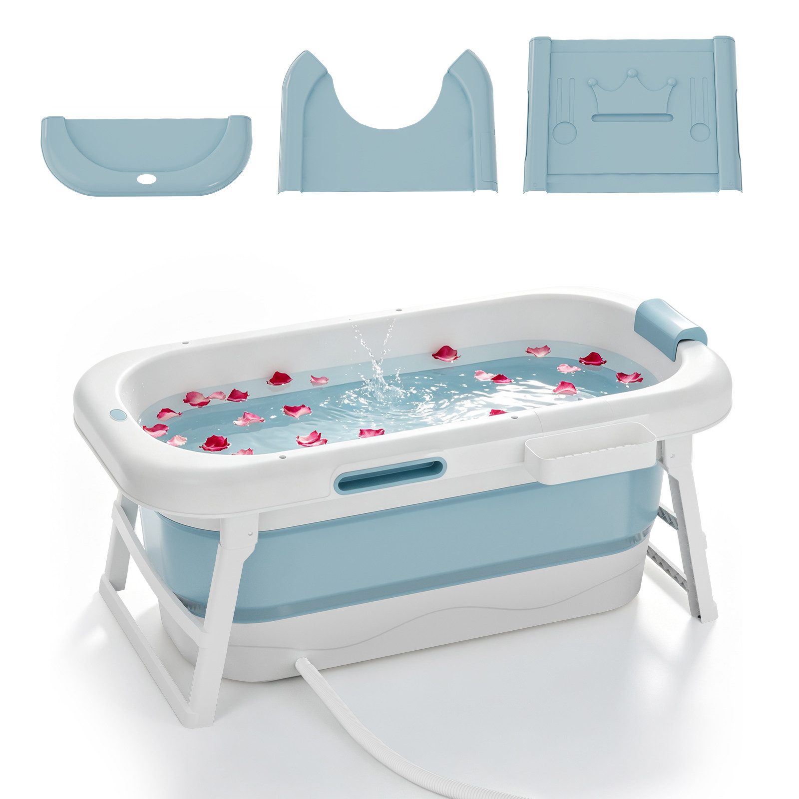 FIVMEN Badewanne Faltbare Badewanne XXL Ideal für Badezimmer, Dusche und Balkon, (Packung), Mit Abdeckung & Massagerollen, Seifenkorb, dicker Kunststoff tragbare