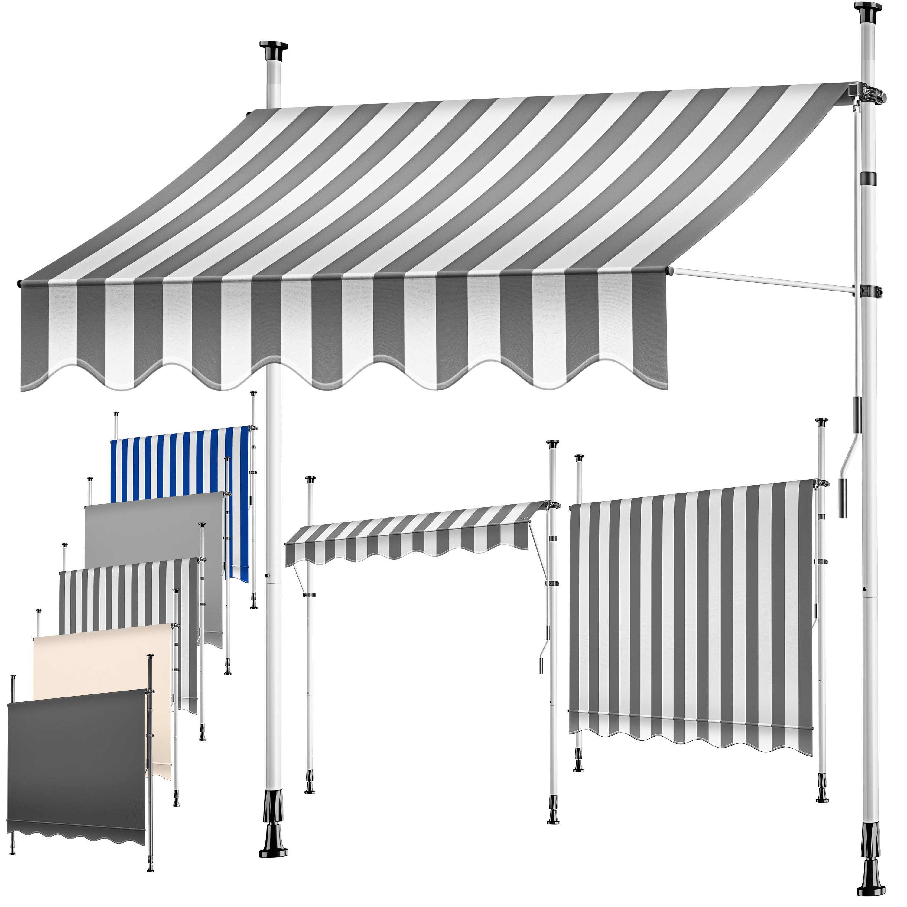KESSER Klemmmarkise mit Handkurbel für Terrasse, Balkon & Garten UV-beständig, höhenverstellbar und wasserabweisend