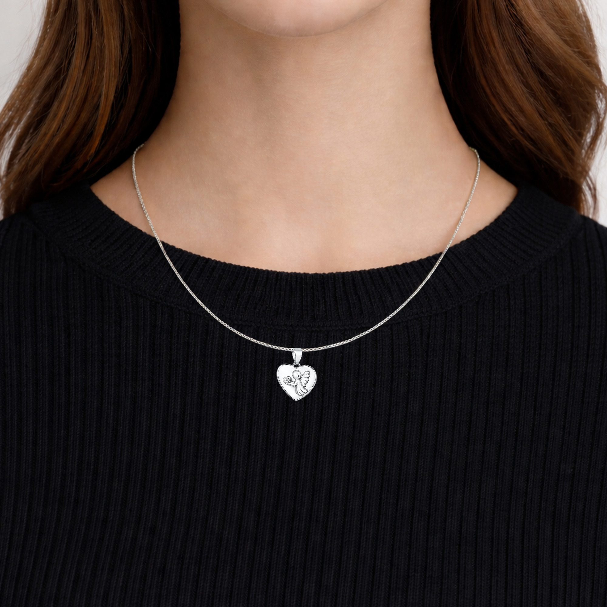 Limana Kette mit Anhänger 925 Silber Halskette mit Herz Engel Anhänger für Mädchen & Damen (Silberkette Schulanfang Schmuck Liebe Ehefrau Echtschmuck inkl. Dose), Geschenk Kinder Frauen Einschulung Geburtstag Muttertag Weihnachten