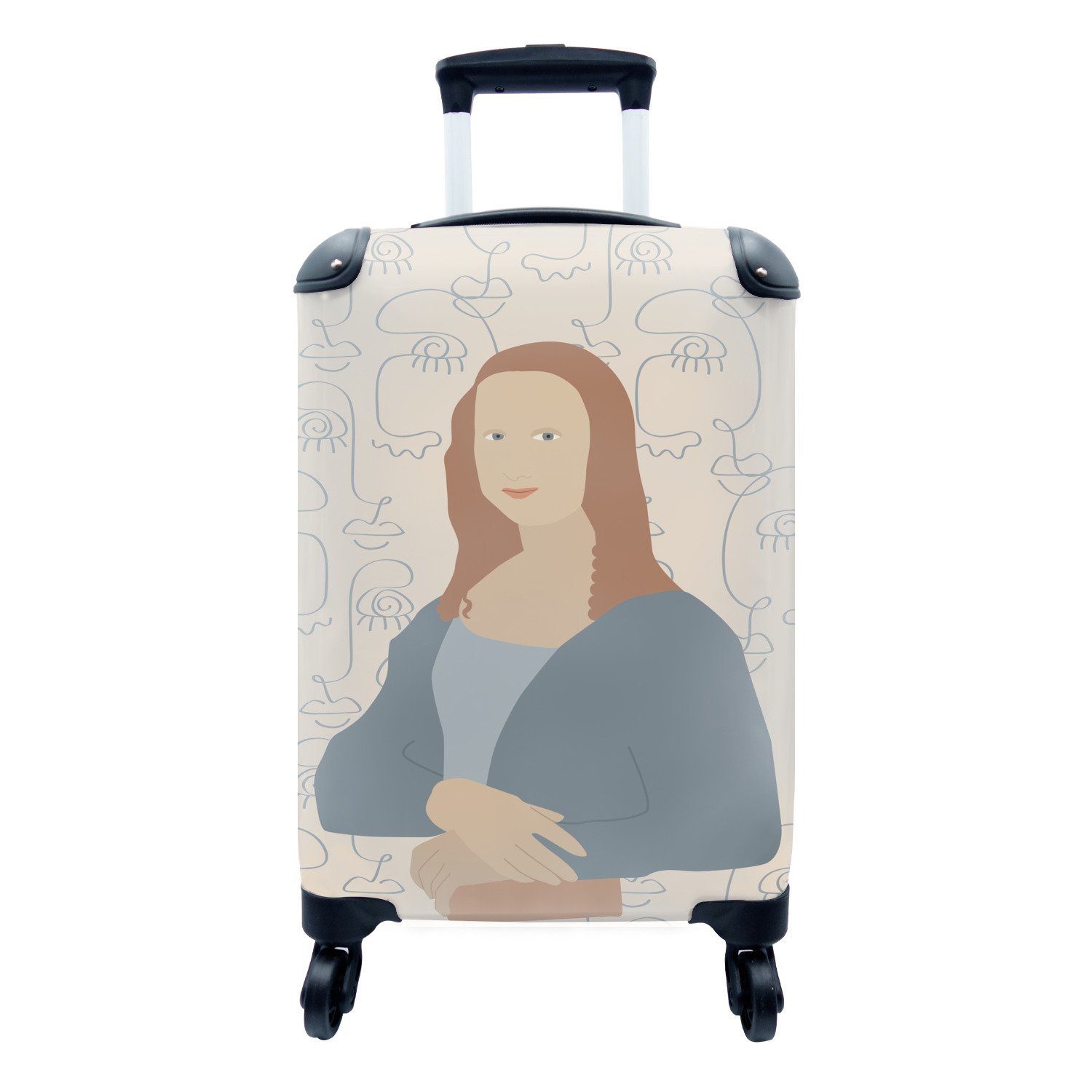 MuchoWow Handgepäckkoffer Pastell - Mona Lisa - Beige, 4 Rollen, Reisetasche mit rollen, Handgepäck für Ferien, Trolley, Reisekoffer