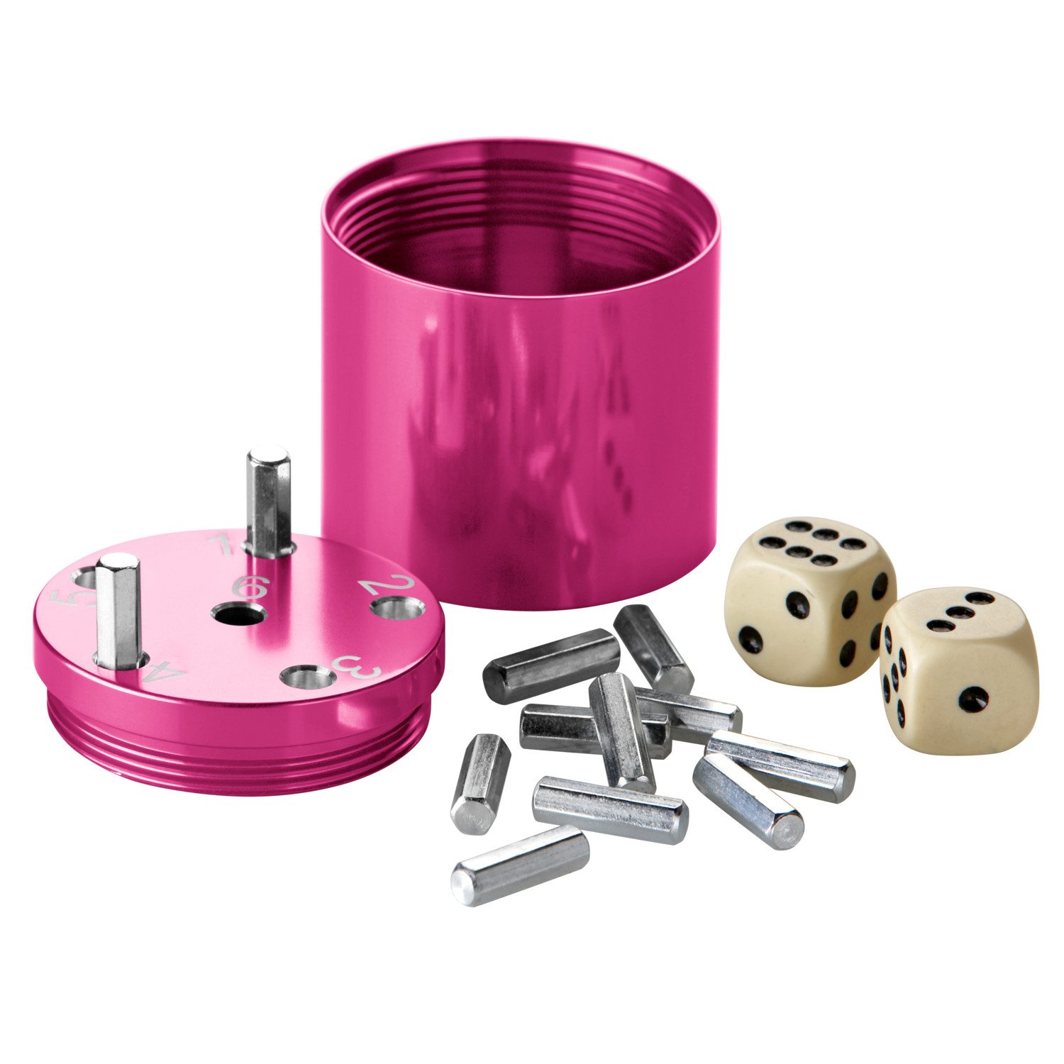 BestSaller Spiel SUPER SIX Würfelspiel Aluminum Sonder Edition SUPER SIX, Würfelspiel, 36 Spielstäbchen & 2 Würfel