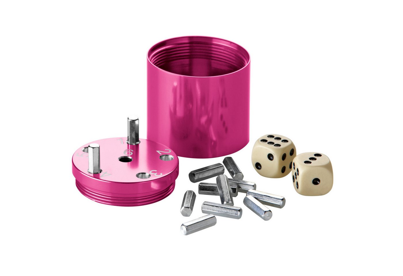 BestSaller Spiel SUPER SIX Würfelspiel Aluminum Sonder Edition SUPER SIX, Würfelspiel, 36 Spielstäbchen & 2 Würfel