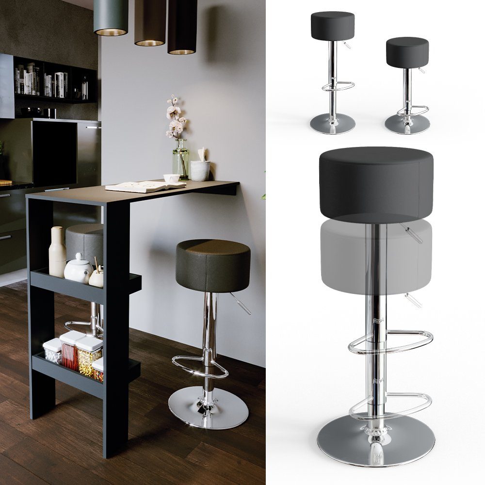 Vicco Barhocker, Schwarz, 38.5 x 92 cm 2 Teilig (2-er Set), mit Fussstütze günstig online kaufen